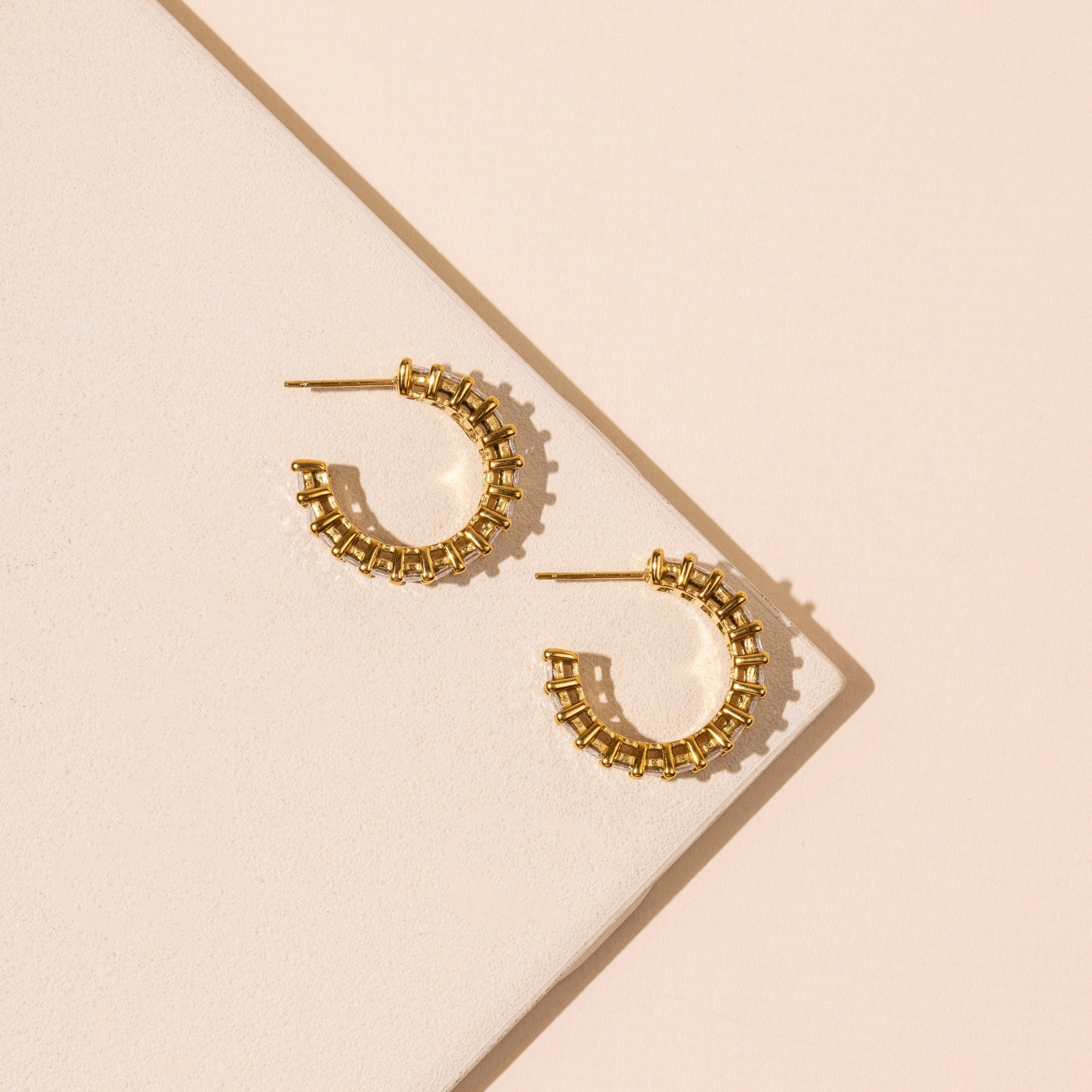 18K Gold Plated Stainless Steel Clear Stone Hoop Earrings