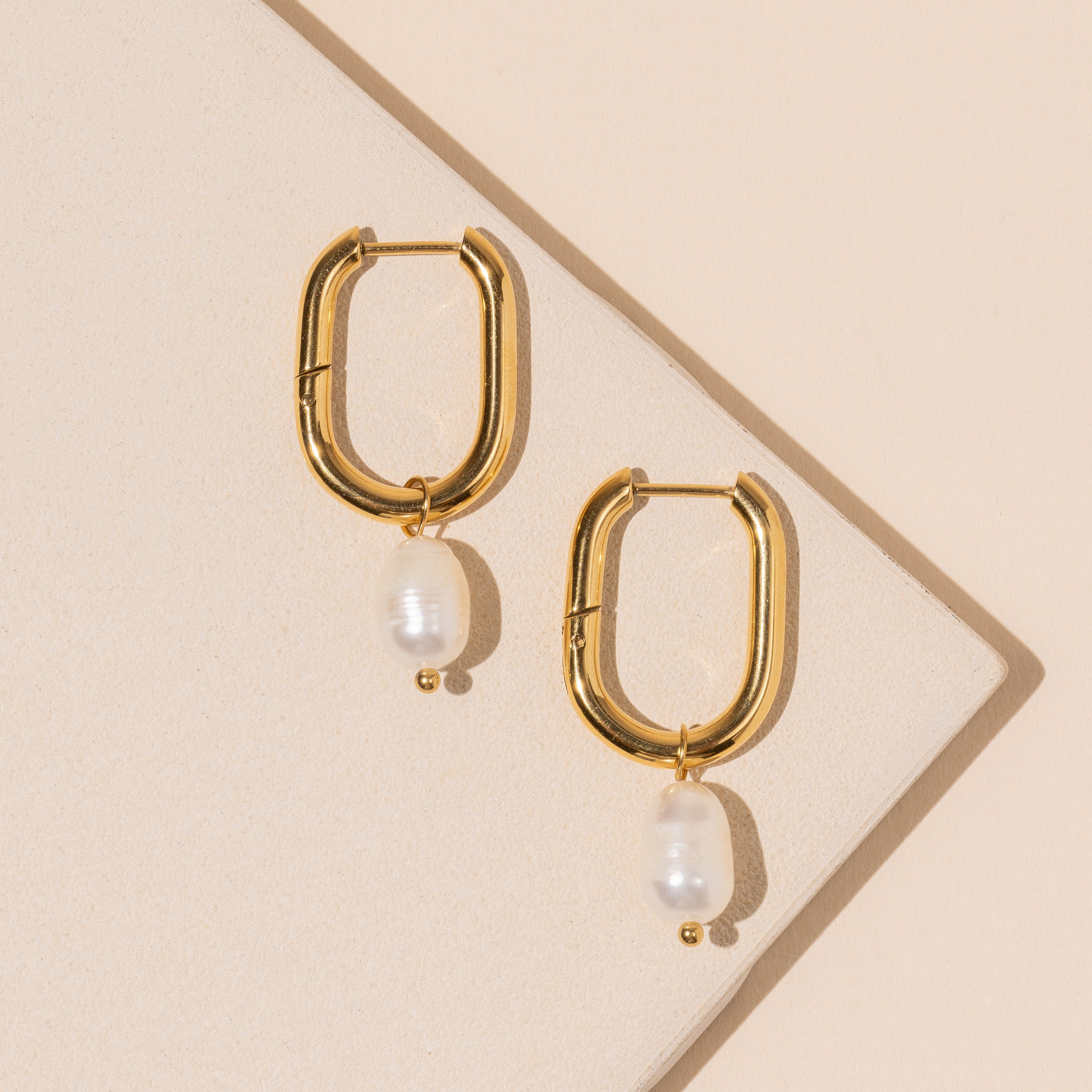 18K Gold-Dipped Stainless Steel Earrings with Pearl Charm