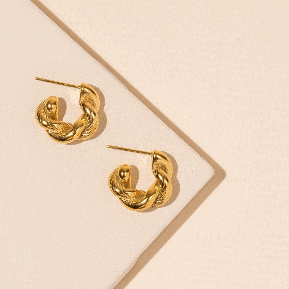 Mixed Texture 18K Gold Plated Stainless Steel Earrings