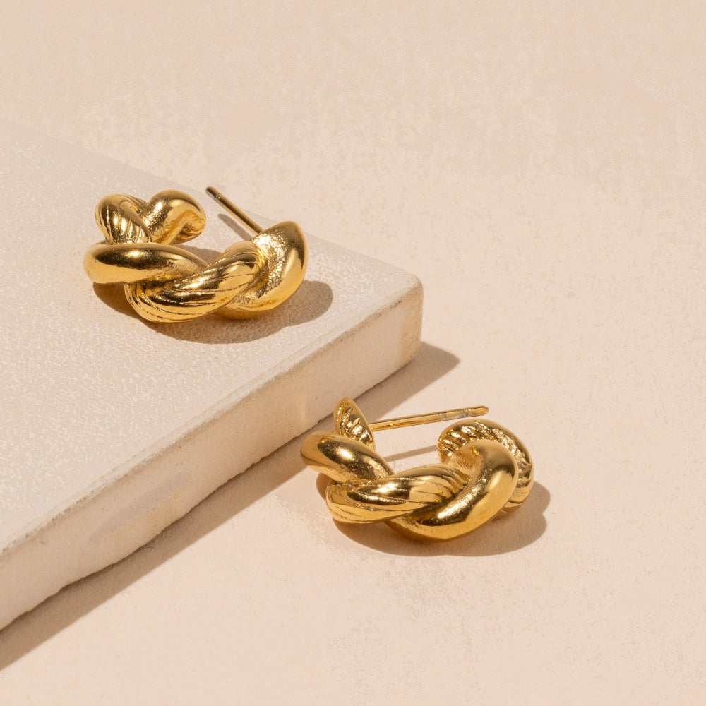 Mixed Texture 18K Gold Plated Stainless Steel Earrings