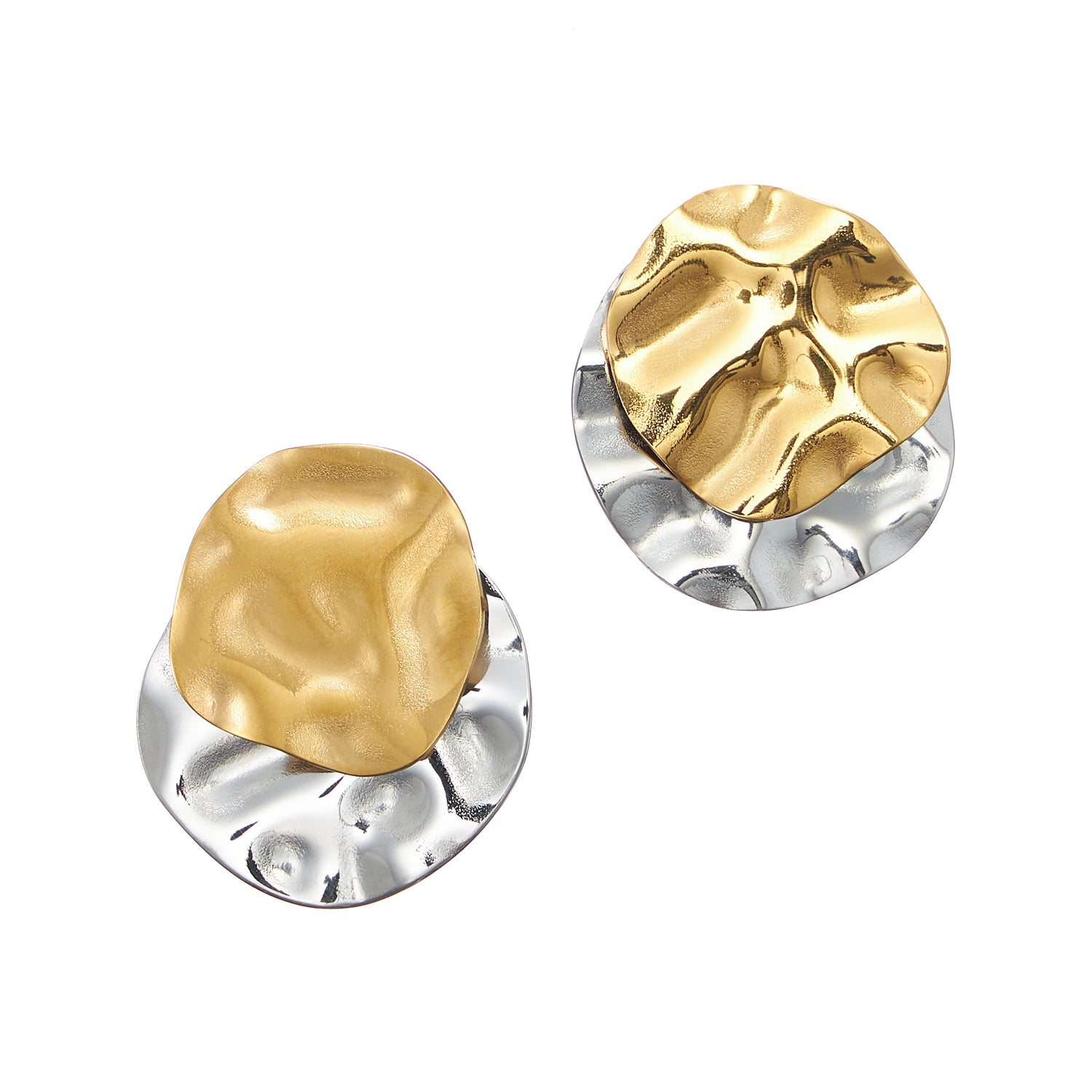 Two-Tone Hammered Texture 18K Gold Plated Stainless Steel Earrings