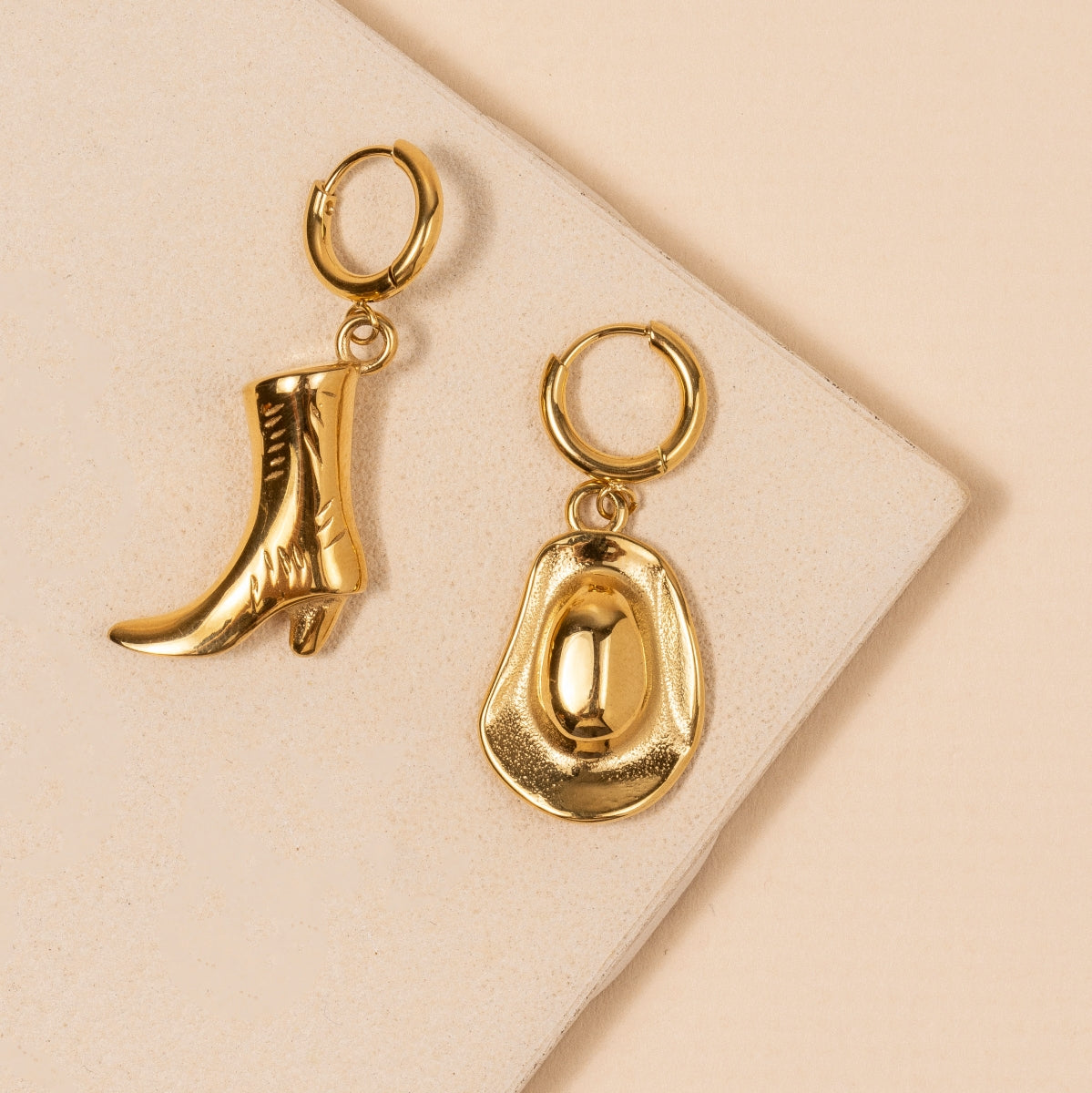 Western Boot & Hat 18K Gold-Plated Stainless Steel Earrings