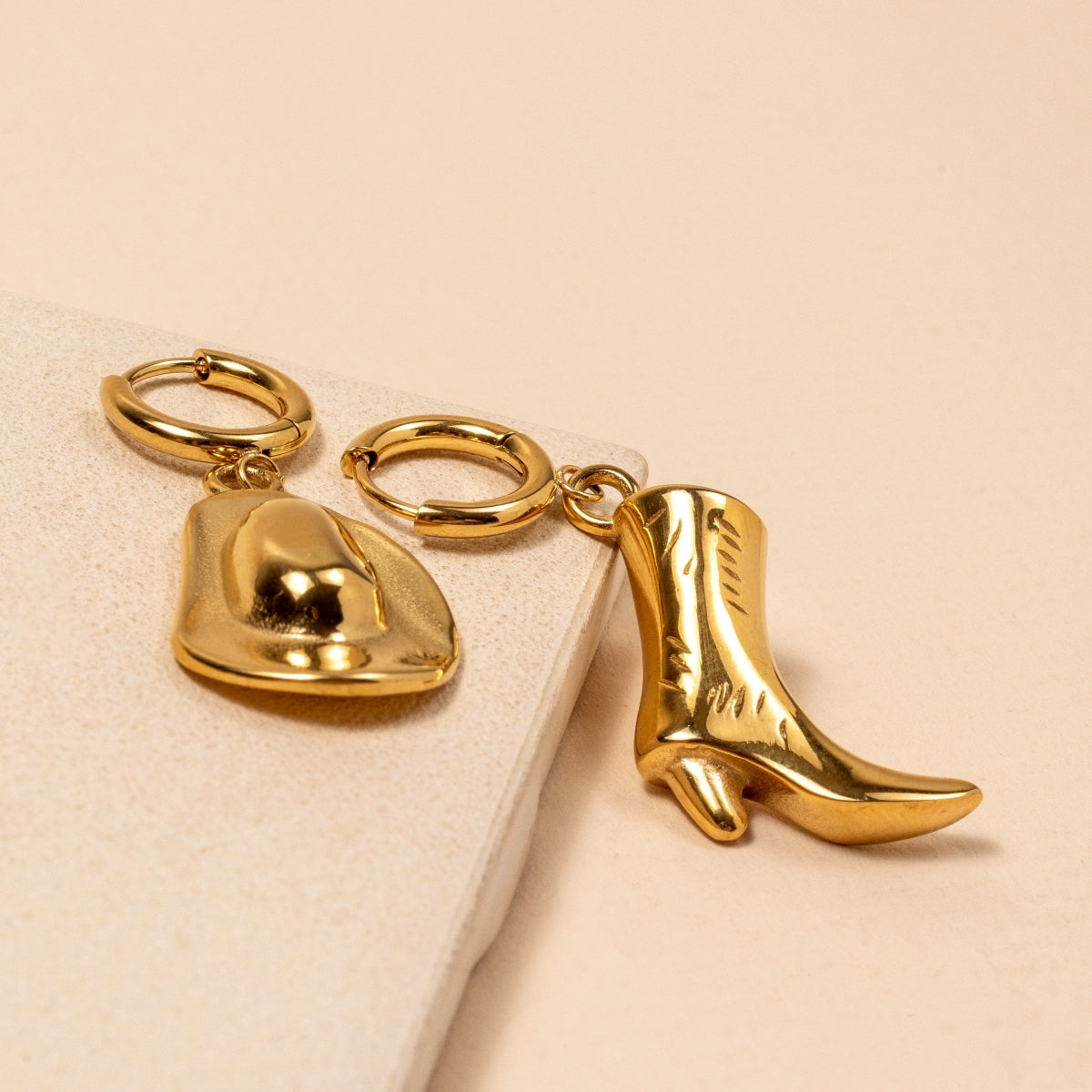 Western Boot & Hat 18K Gold-Plated Stainless Steel Earrings