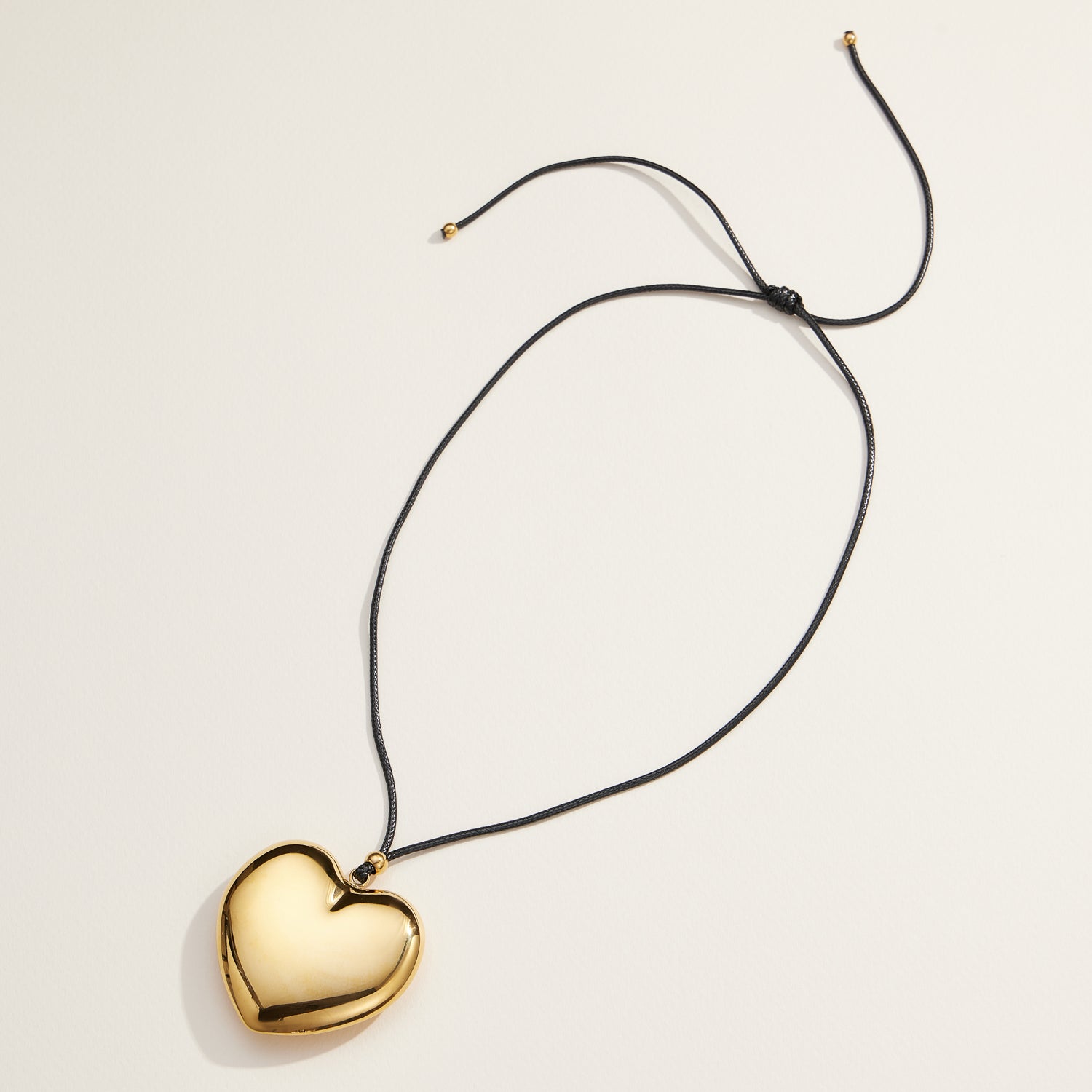 Gold Heart Pendant Necklace with Adjustable Black Cord – Stainless Steel