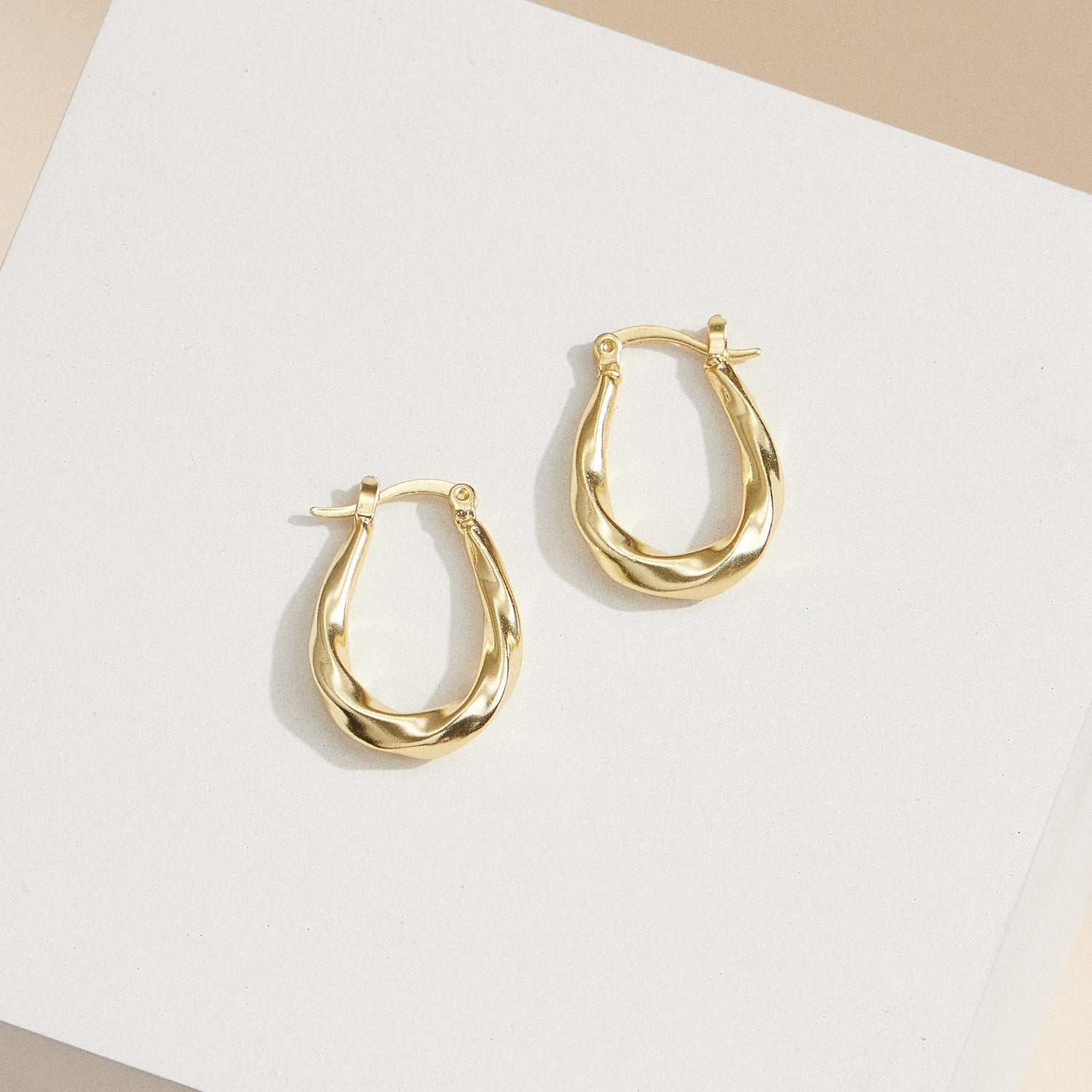 Wavy Teardrop Hoop Earrings – 18K Gold-Dipped Modern Design