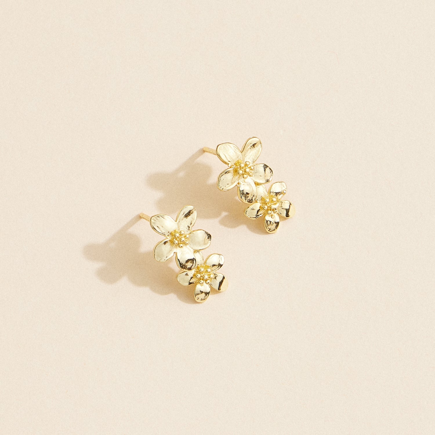 Gold Flower Stud Earrings – 18K Gold-Dipped, Delicate Floral Design