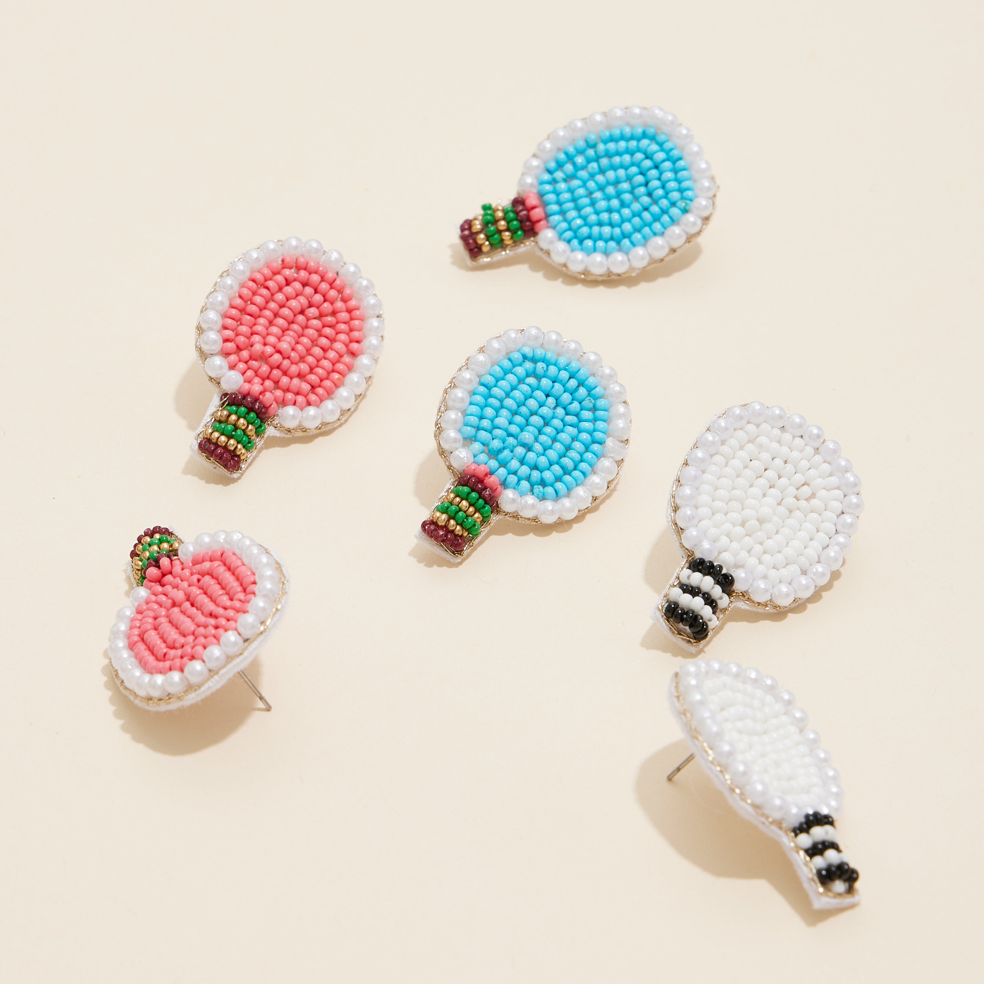 Elegant Table Tennis Rocket Seed Beaded Earrings