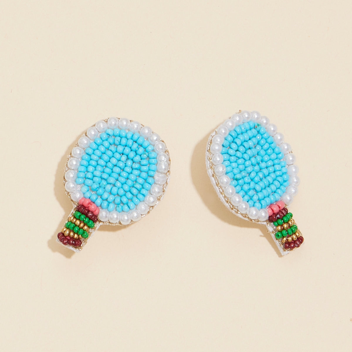 Elegant Table Tennis Rocket Seed Beaded Earrings