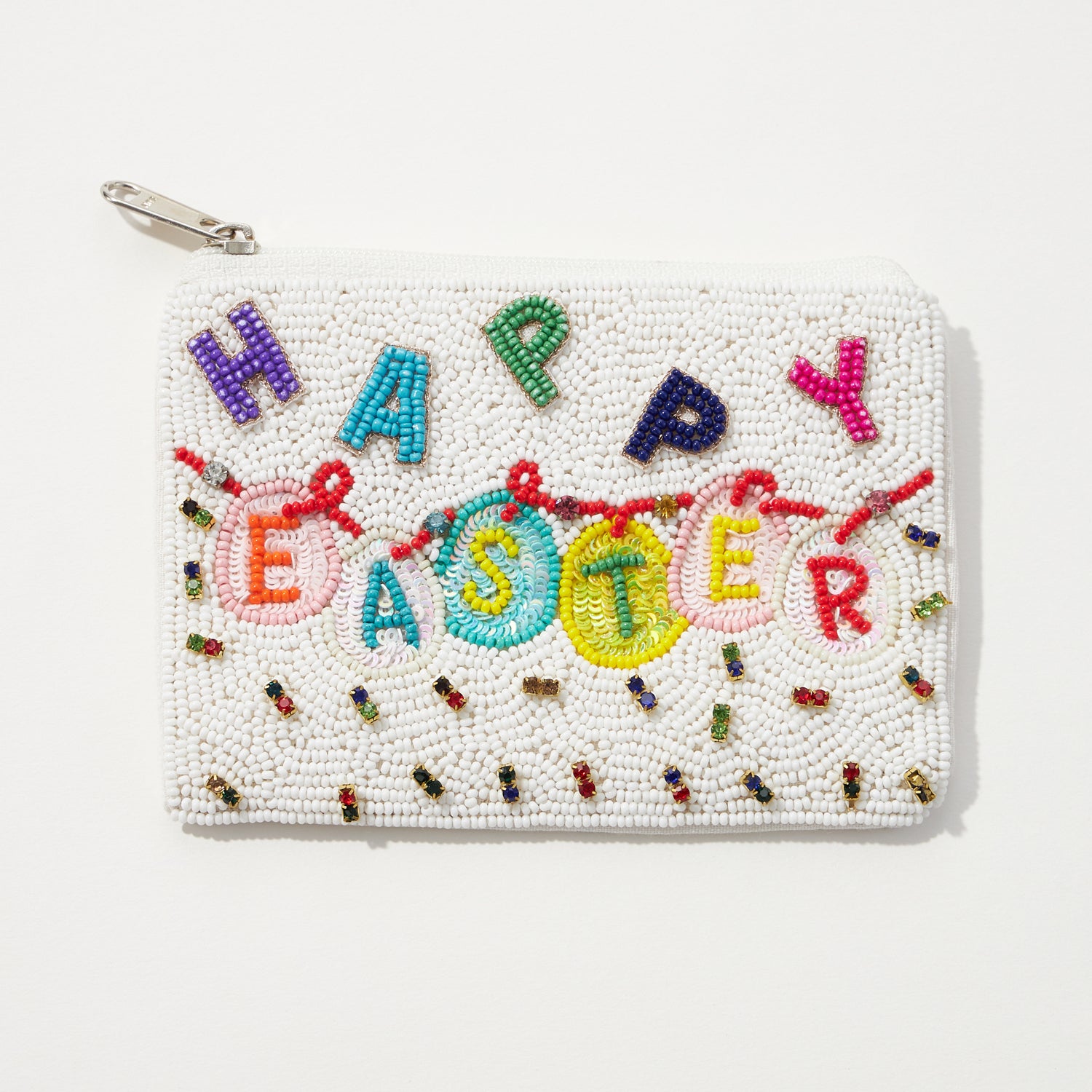 Happy Easter Seed Bead & Stones Coin Pouch