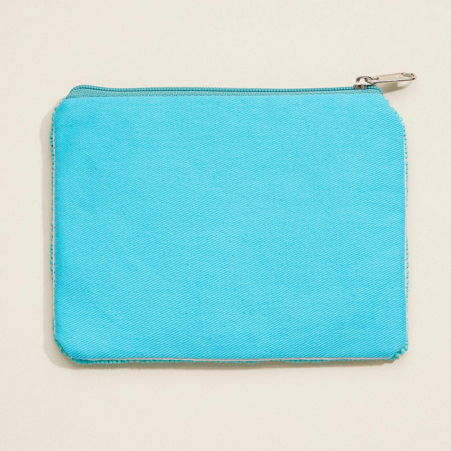 Beaded Floral Coin Purse – Turquoise Zip Pouch with Yellow Flower Design for Travel & Everyday Use