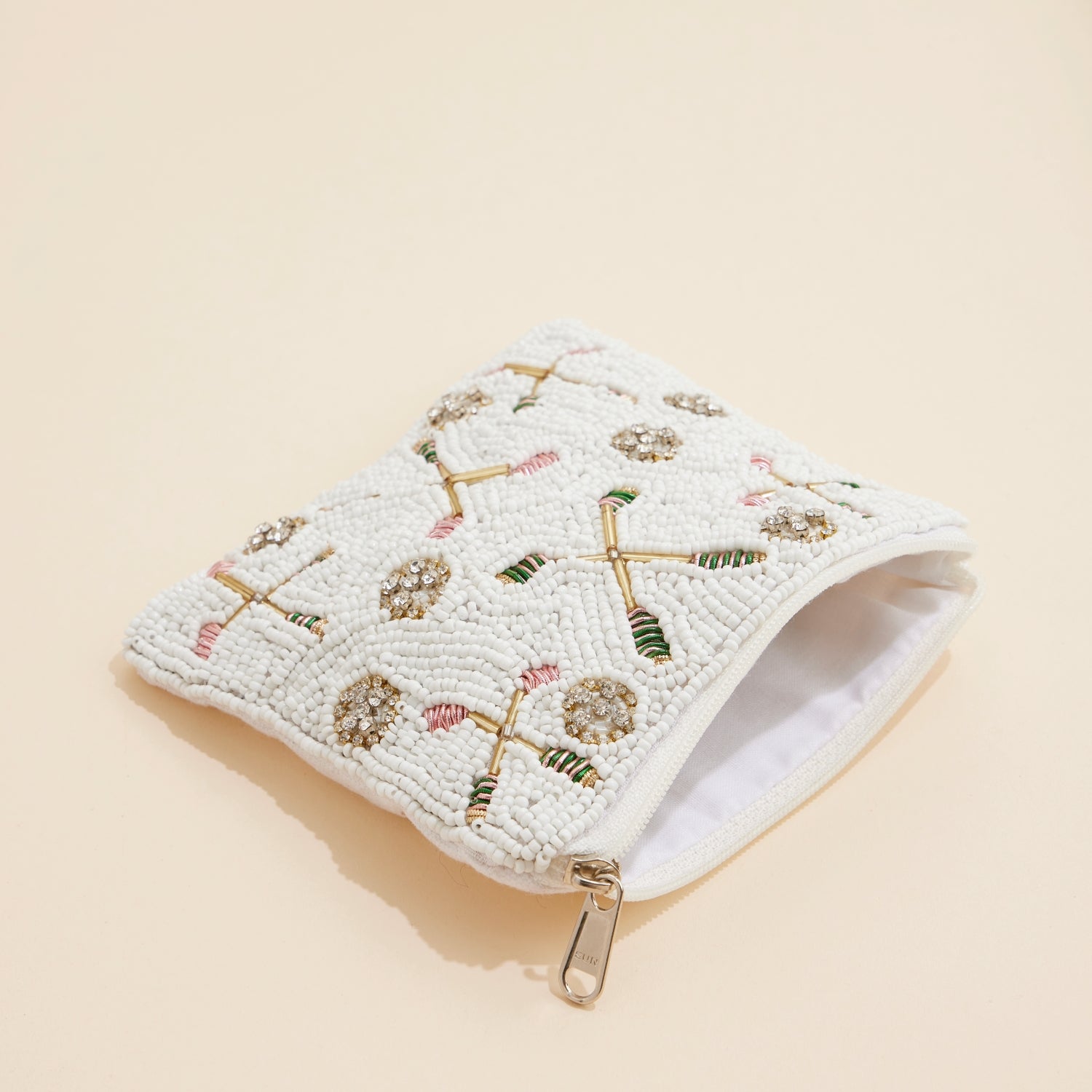 Beaded Golf Club & Ball White Coin Pouch