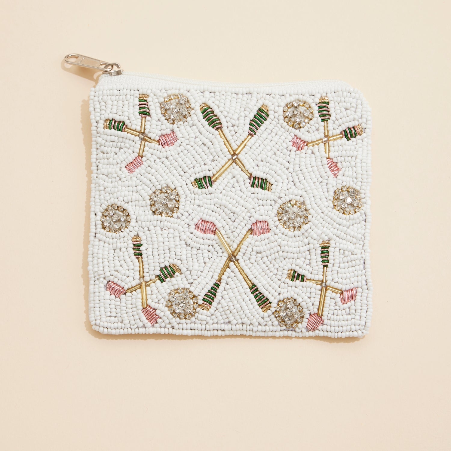Beaded Golf Club & Ball White Coin Pouch
