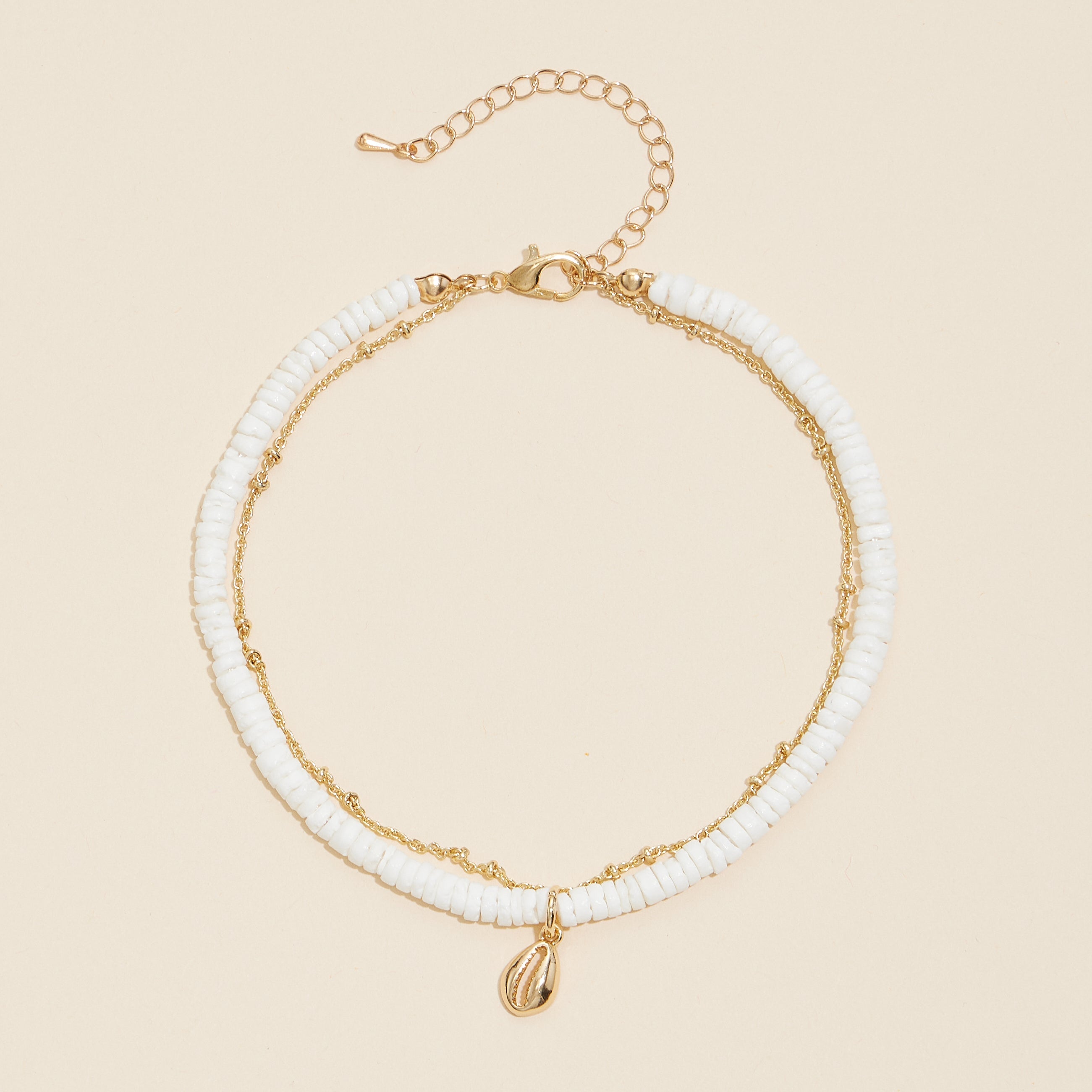 Beaded Layered Anklet | Shell Charms