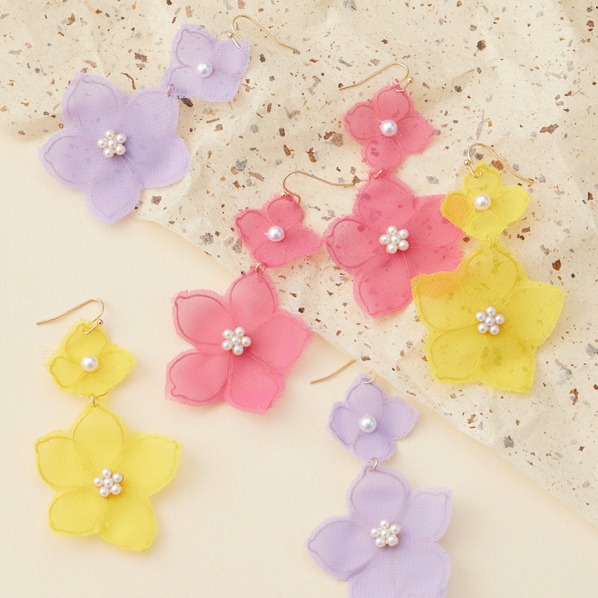 Floral Fabric Dangle Earrings