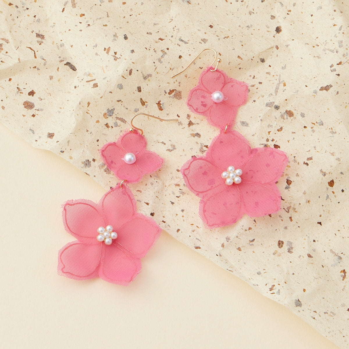 Floral Fabric Dangle Earrings