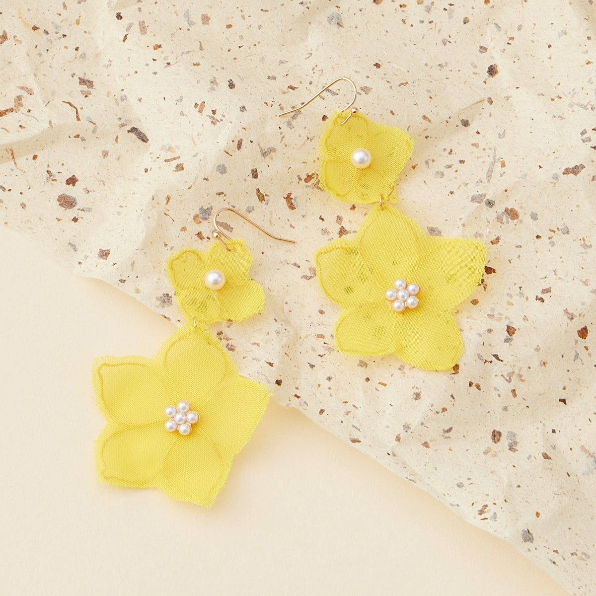 Floral Fabric Dangle Earrings