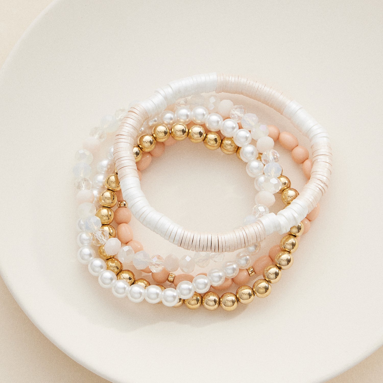 Multicolor Beaded Bracelet Sets with Gold and Pearl Details