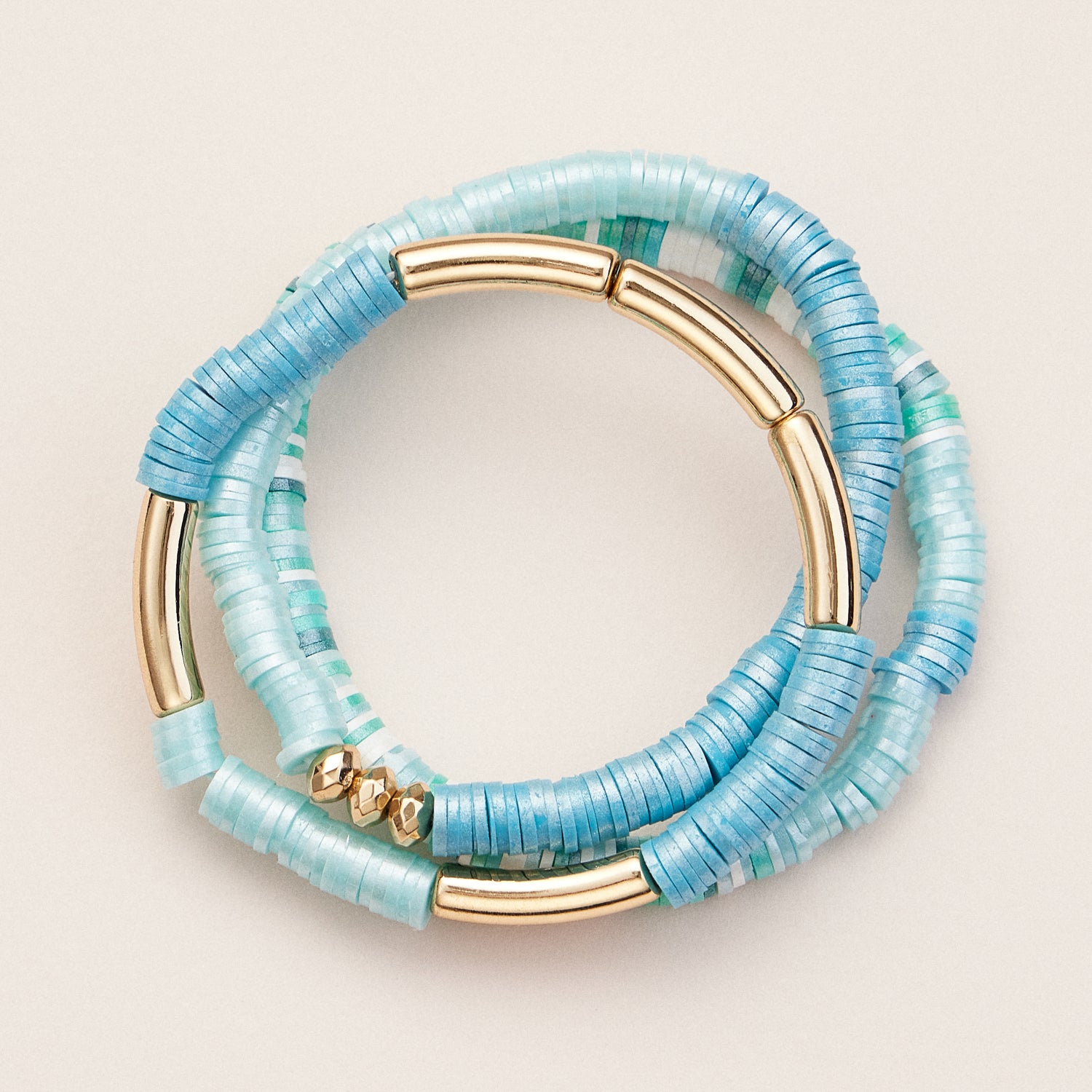 Gold-Accented Heishi Bead Stretch Bracelets
