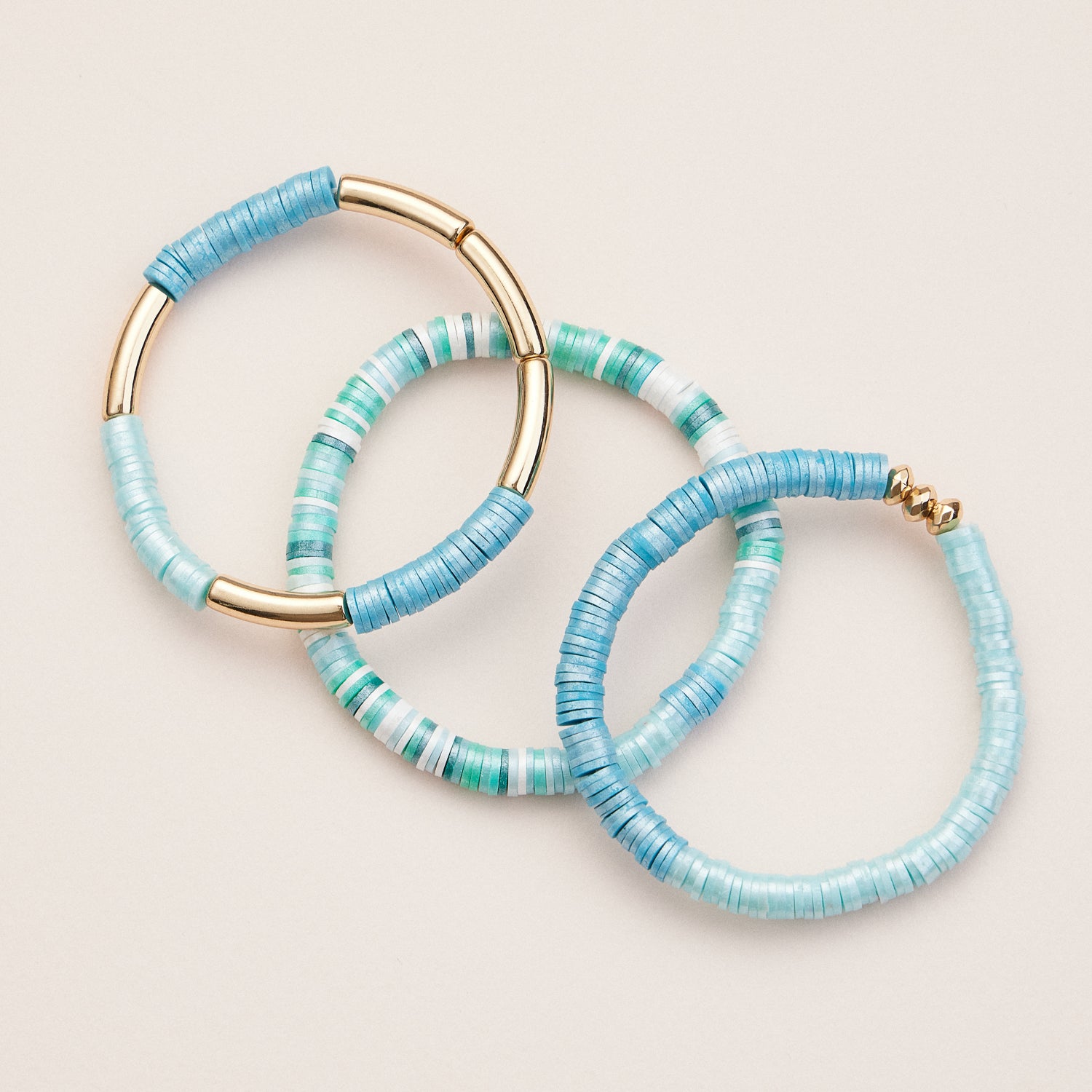 Gold-Accented Heishi Bead Stretch Bracelets