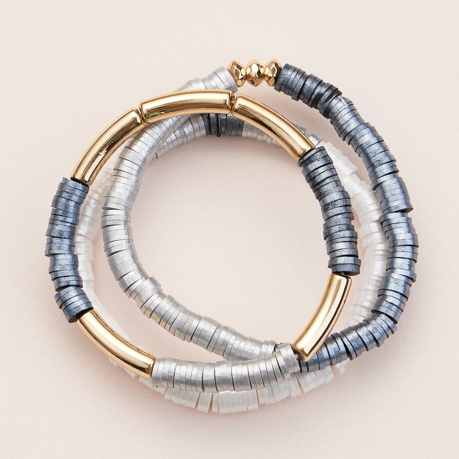Gold-Accented Heishi Bead Stretch Bracelets