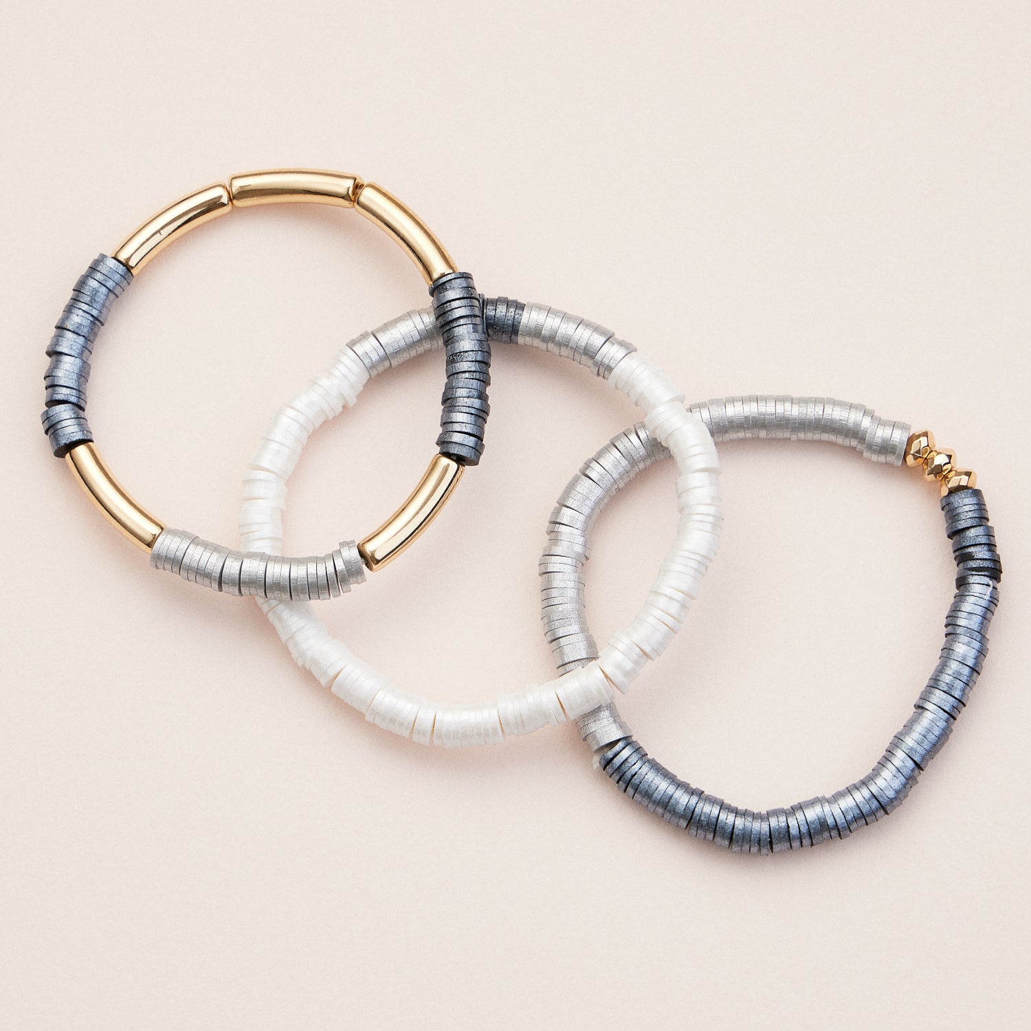 Gold-Accented Heishi Bead Stretch Bracelets