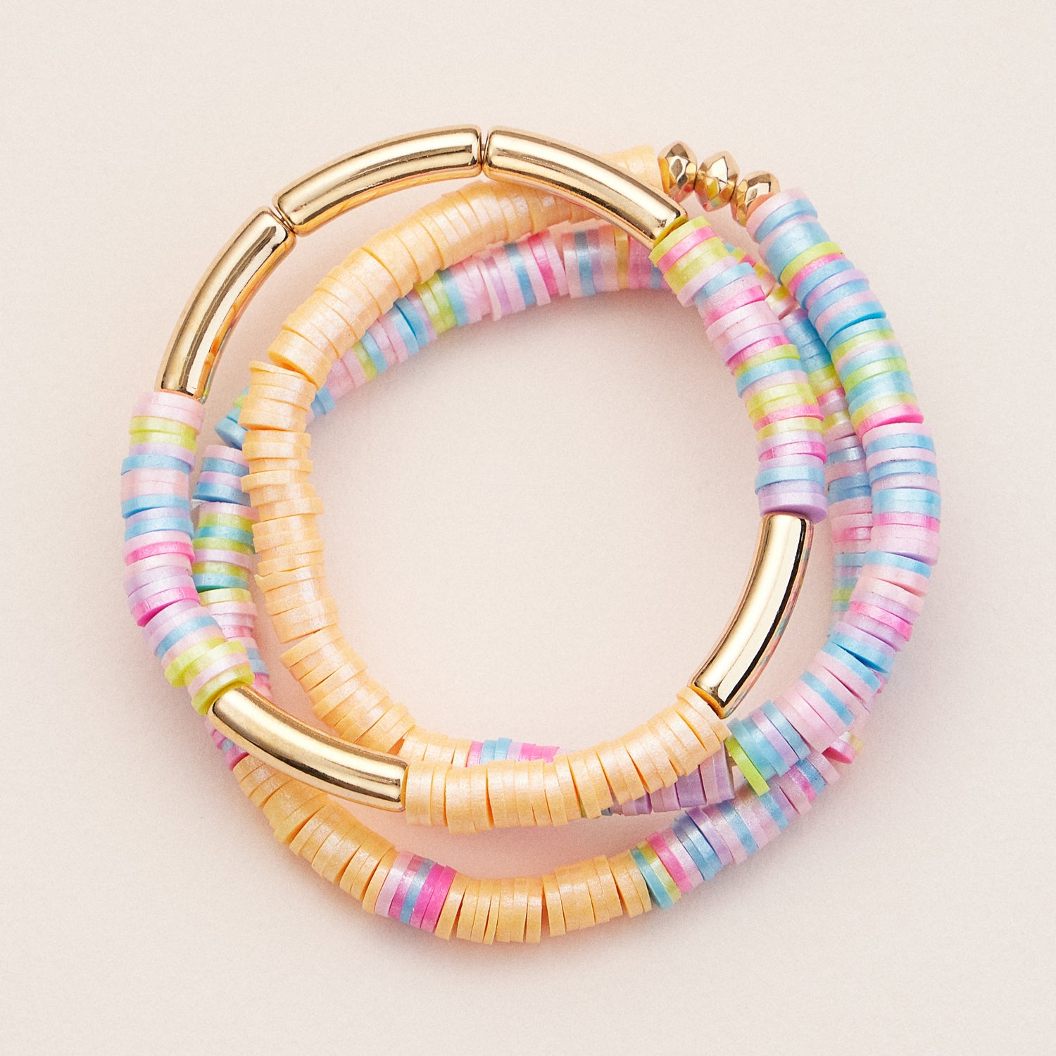 Gold-Accented Heishi Bead Stretch Bracelets