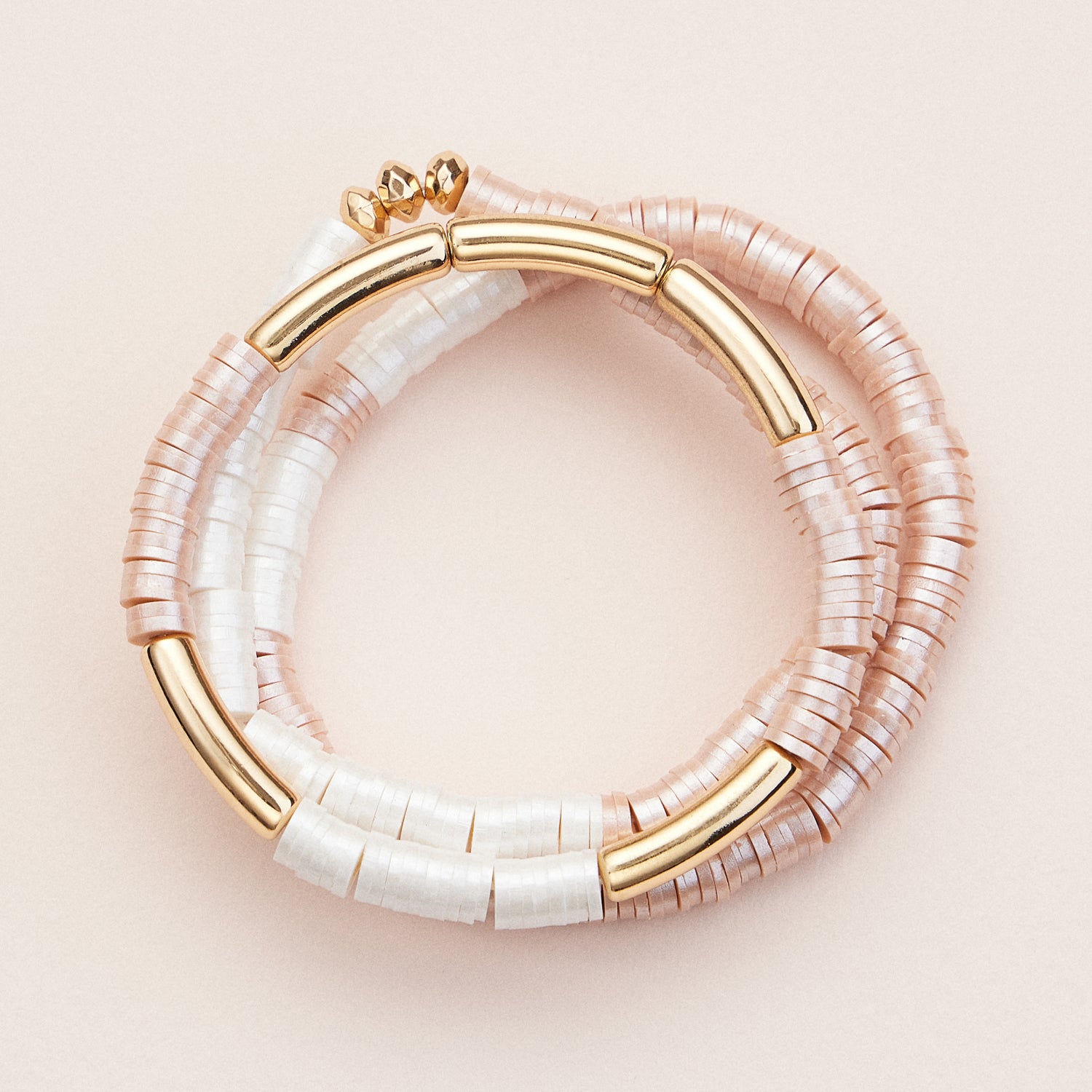 Gold-Accented Heishi Bead Stretch Bracelets