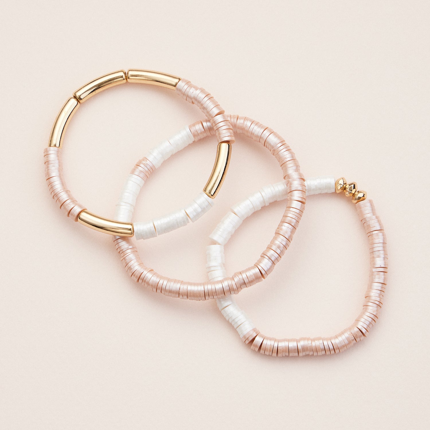 Gold-Accented Heishi Bead Stretch Bracelets