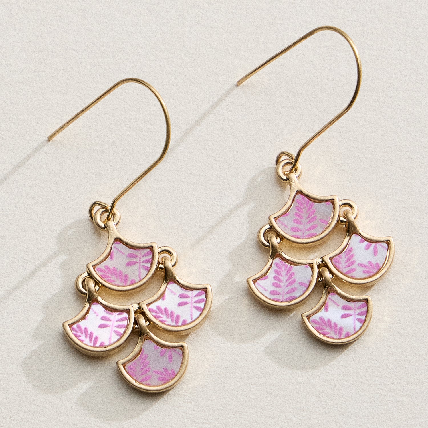 Boho-Chic Gold and Blue Mother of Pearl Drop Earrings – Floral Inlay Design