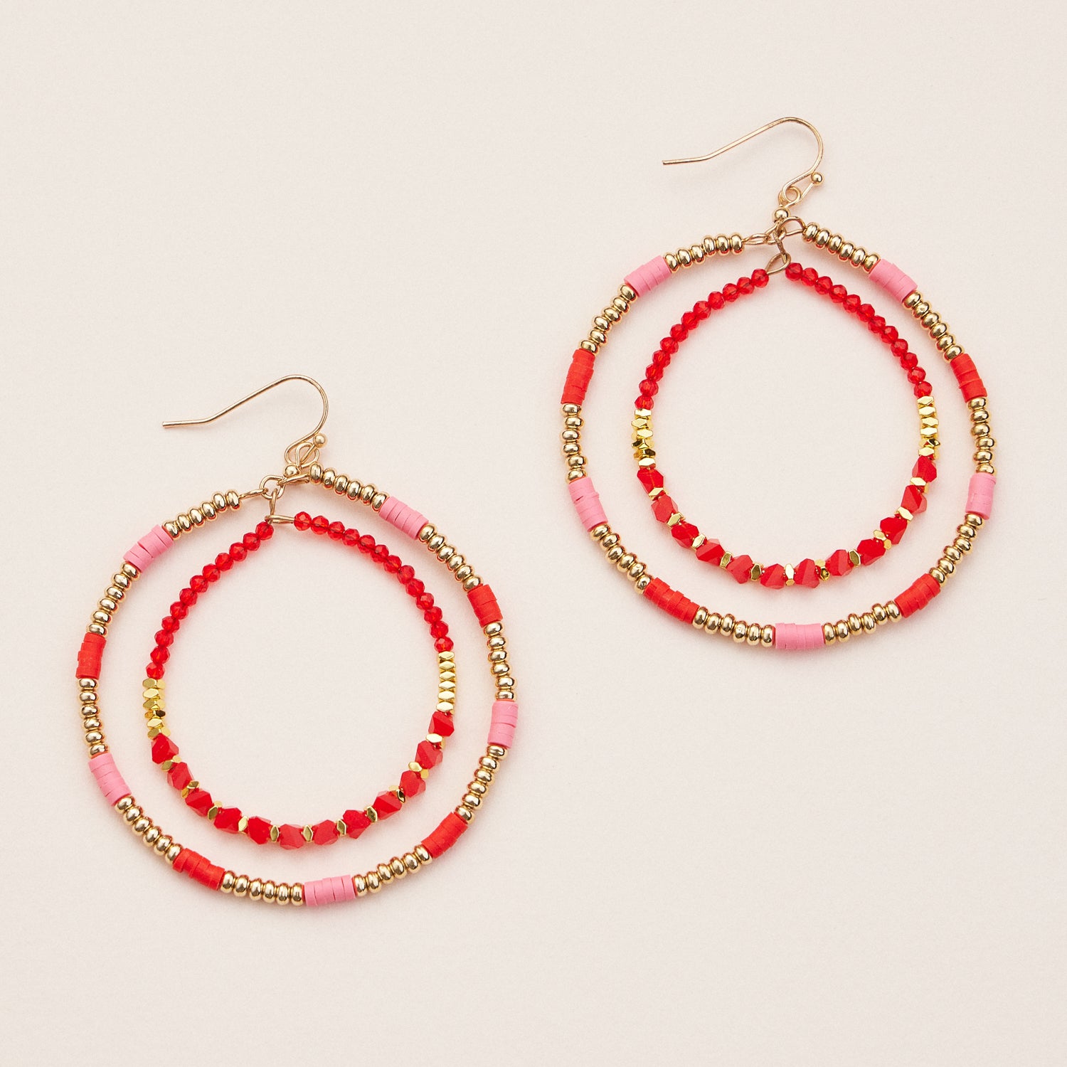Double Hoop Dangle Earrings with Colorful Beads