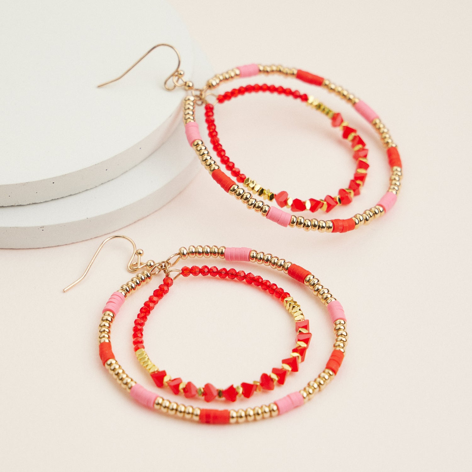 Double Hoop Dangle Earrings with Colorful Beads
