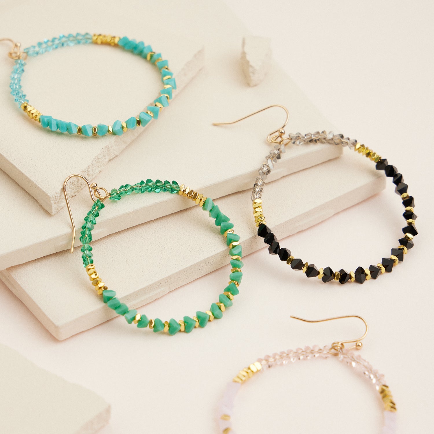 Crystal Beaded Hoop Earrings – Sparkling Boho Statement Earrings in Multiple Colors