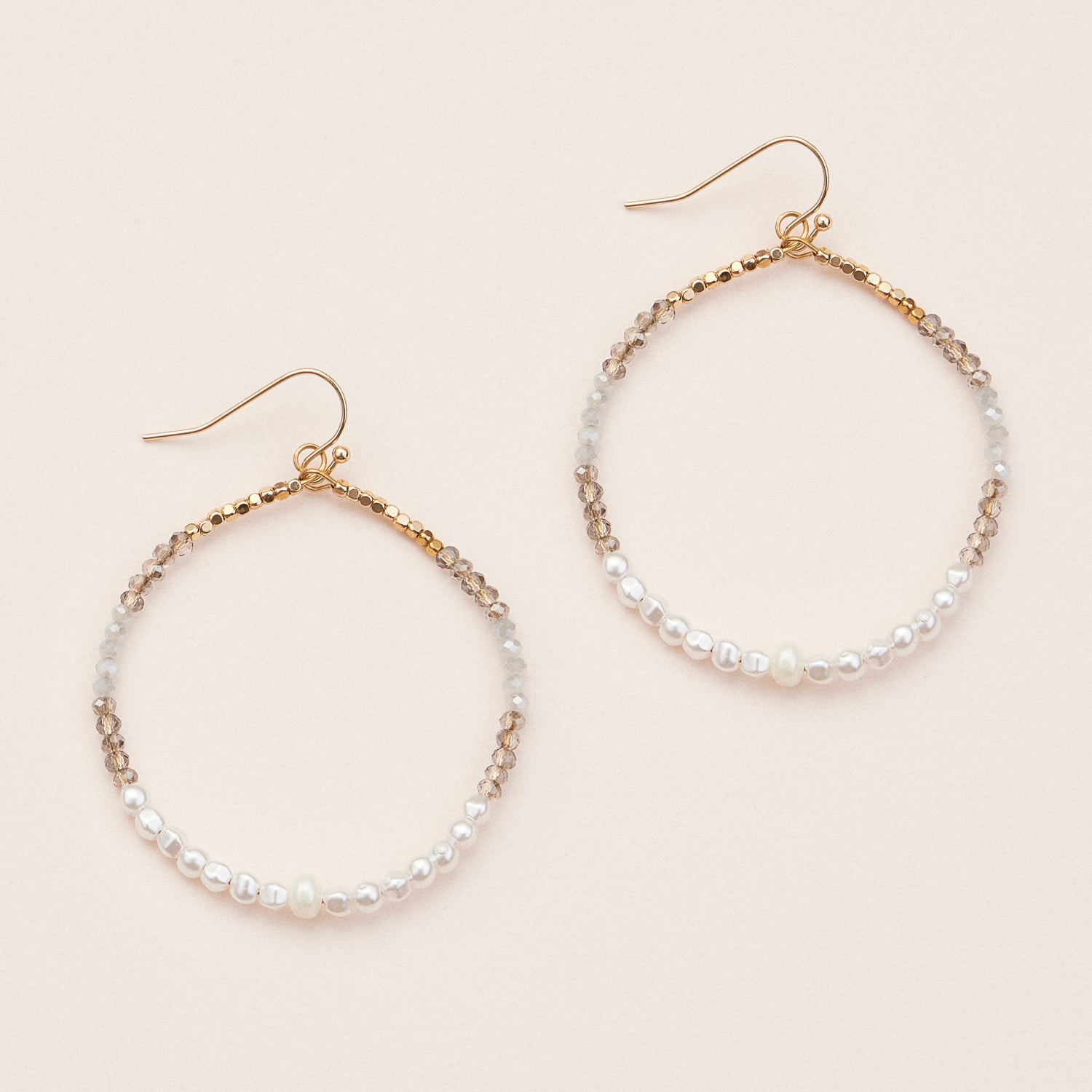 Gold Hoop Earrings with Crystal and Pearl Detailing
