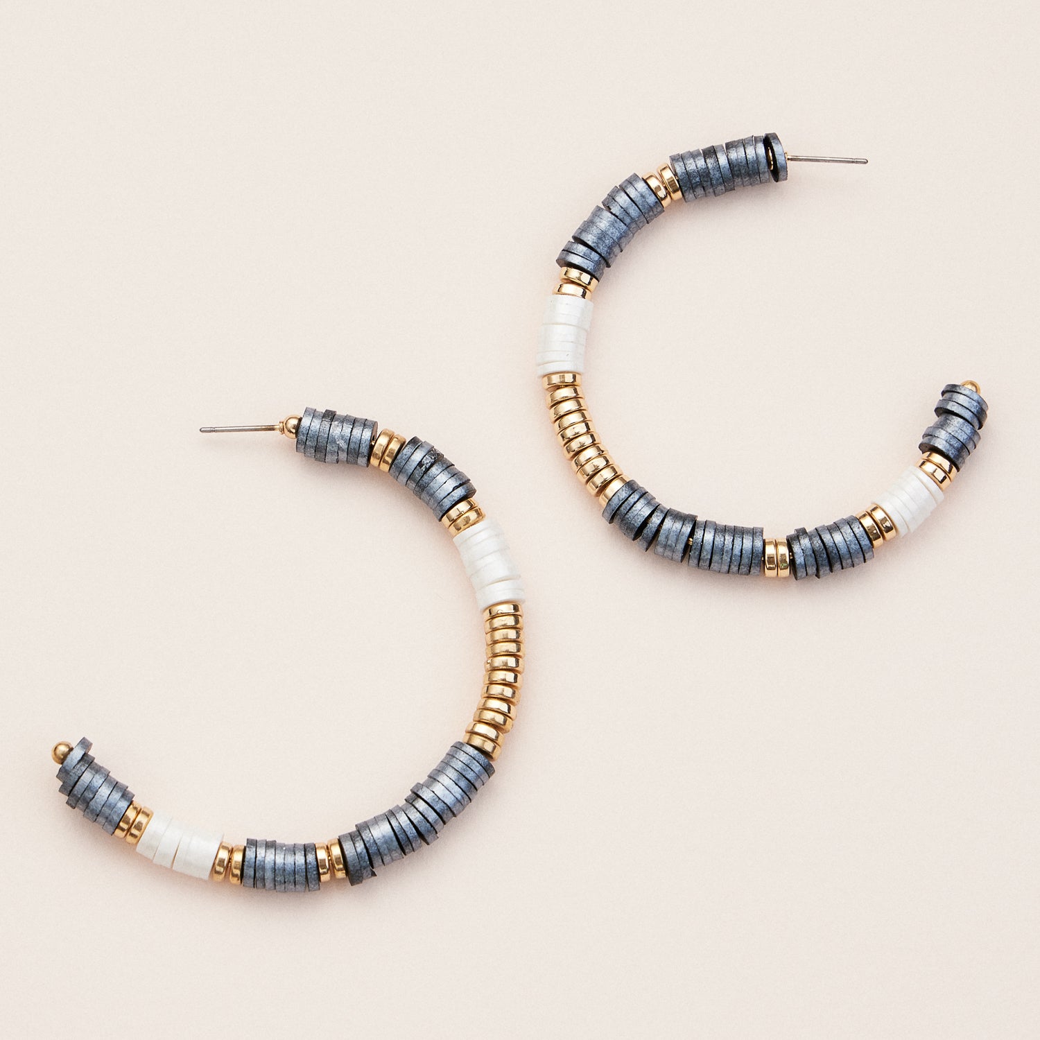 Multicolor Heishi Hoop Earrings with Gold Detailing