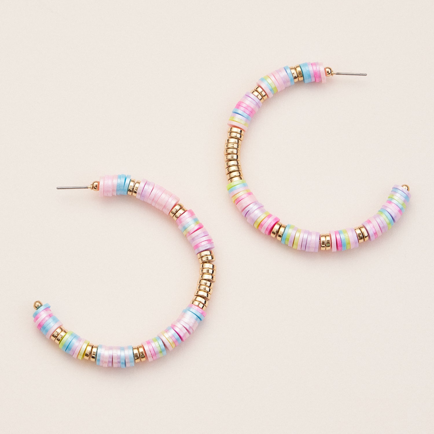 Multicolor Heishi Hoop Earrings with Gold Detailing