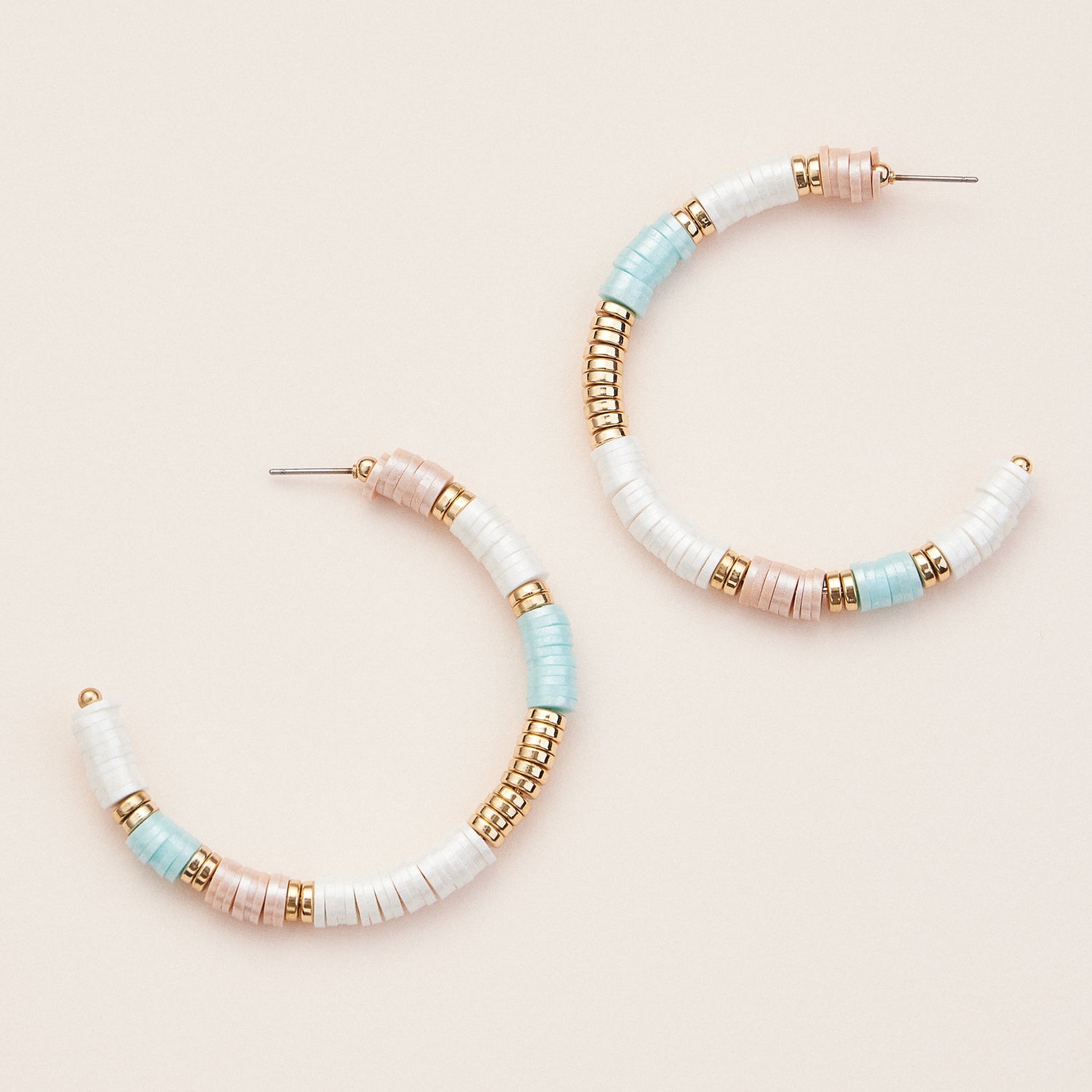 Multicolor Heishi Hoop Earrings with Gold Detailing