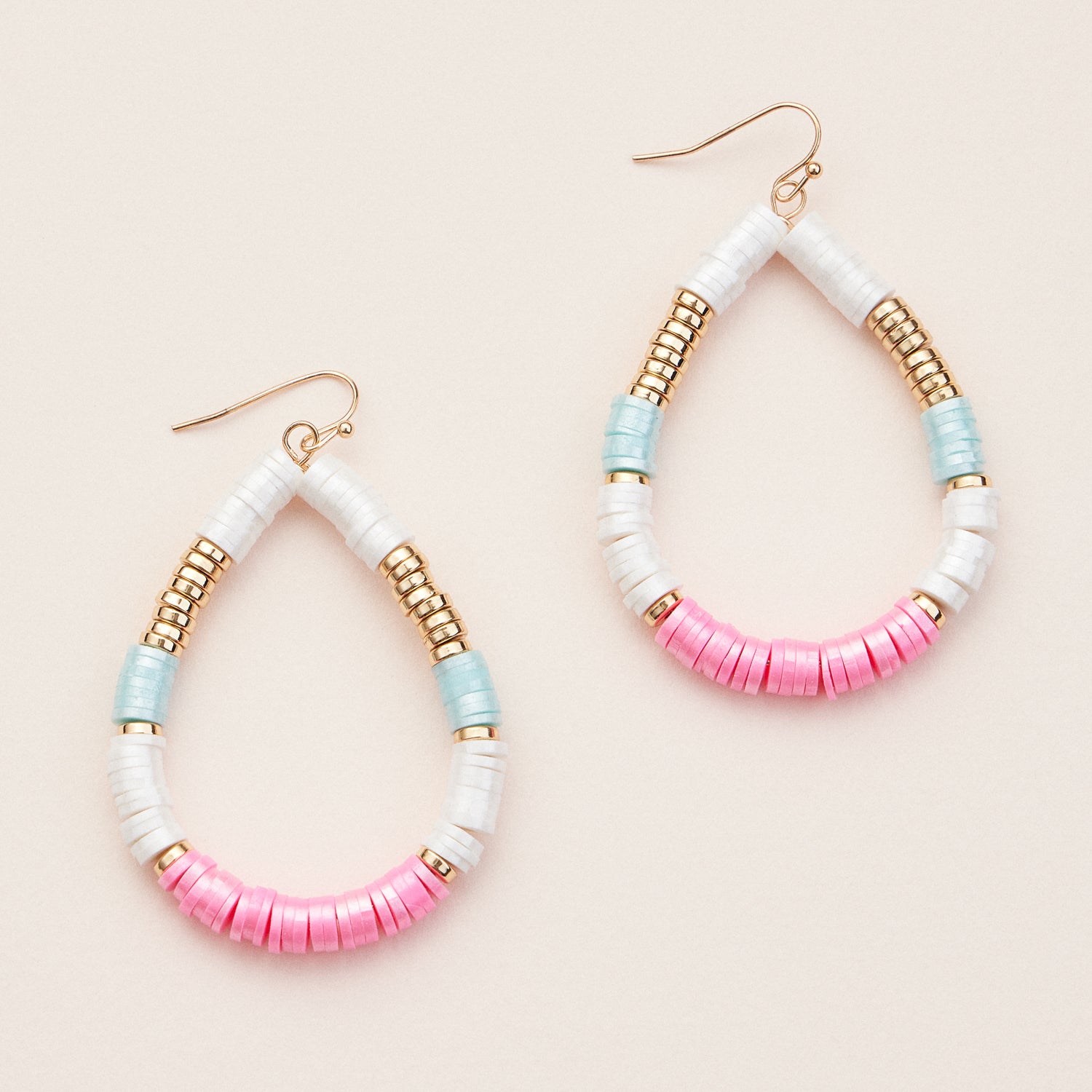 Gold Drop Earrings with Colorful Heishi Beads