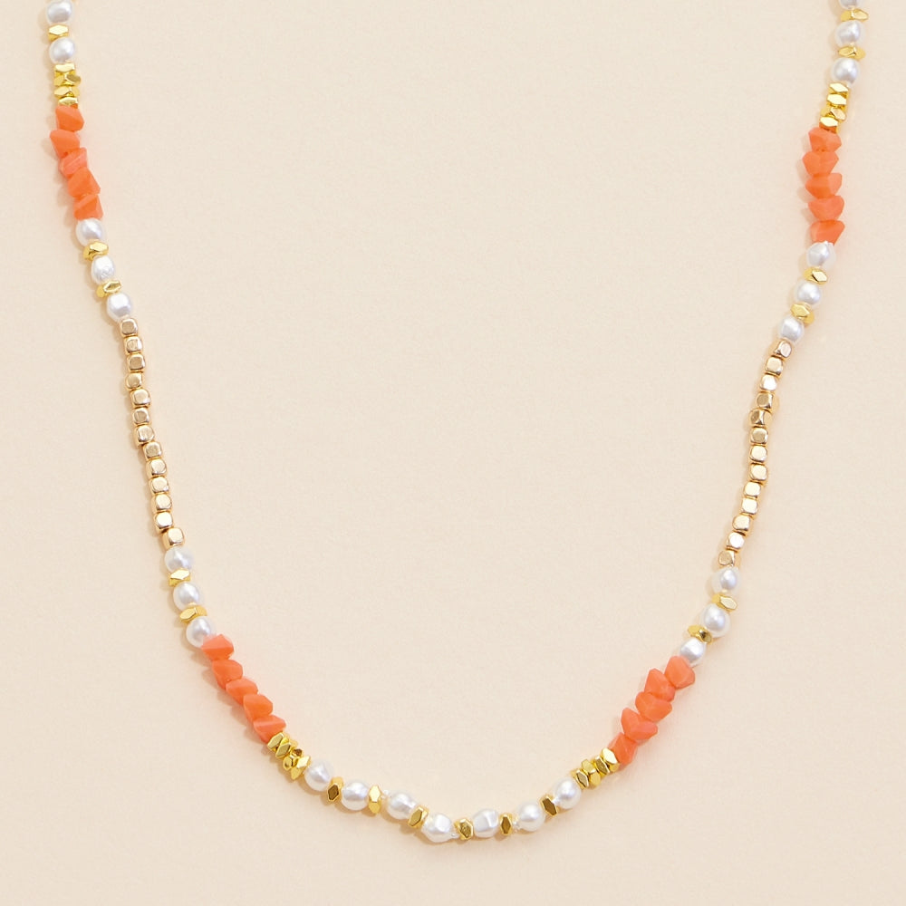 Glass Pearl & Metal Beaded Necklace - Frem