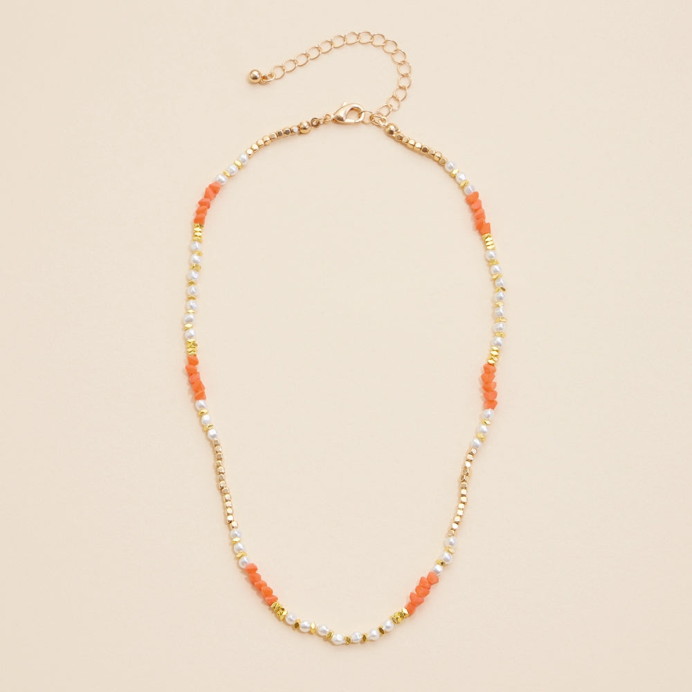 Glass Pearl & Metal Beaded Necklace - Frem