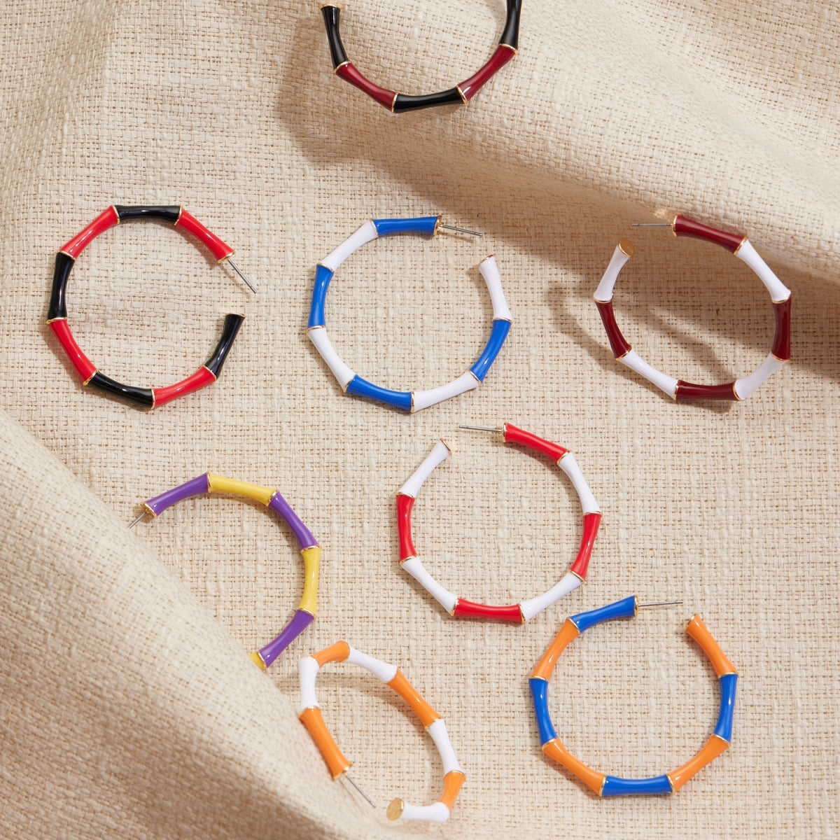 Game Day Color-Block Enamel Hoop Earrings