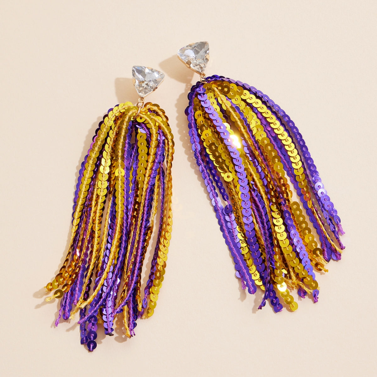 Game Day Sequined Tassel & Glass Charm Dangle Earrings - Frem