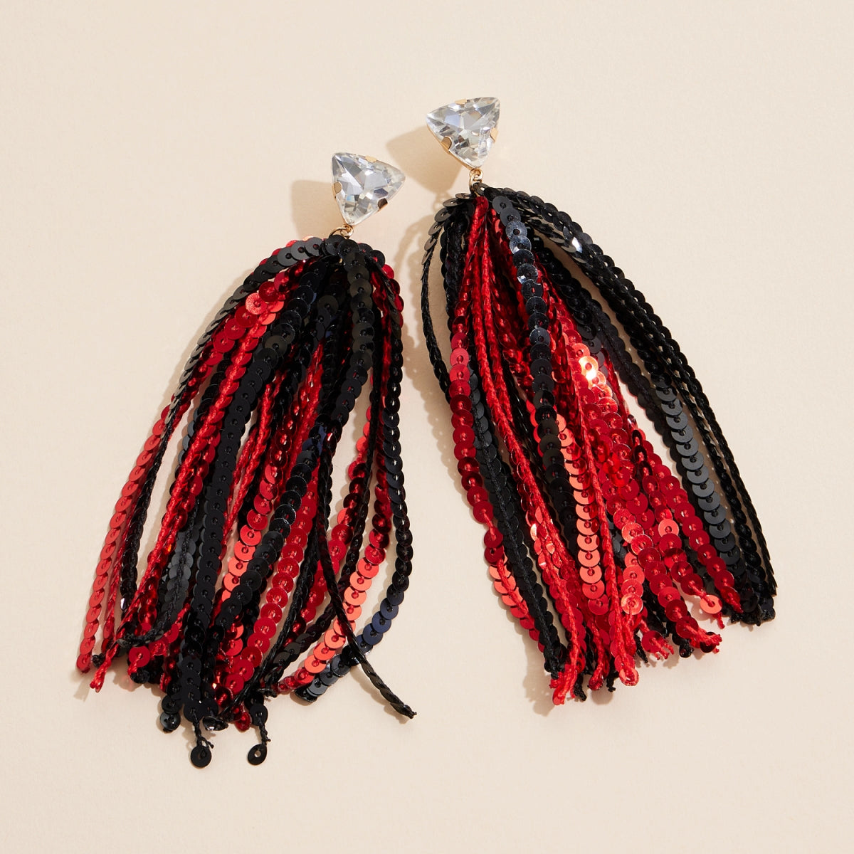 Game Day Sequined Tassel & Glass Charm Dangle Earrings - Frem