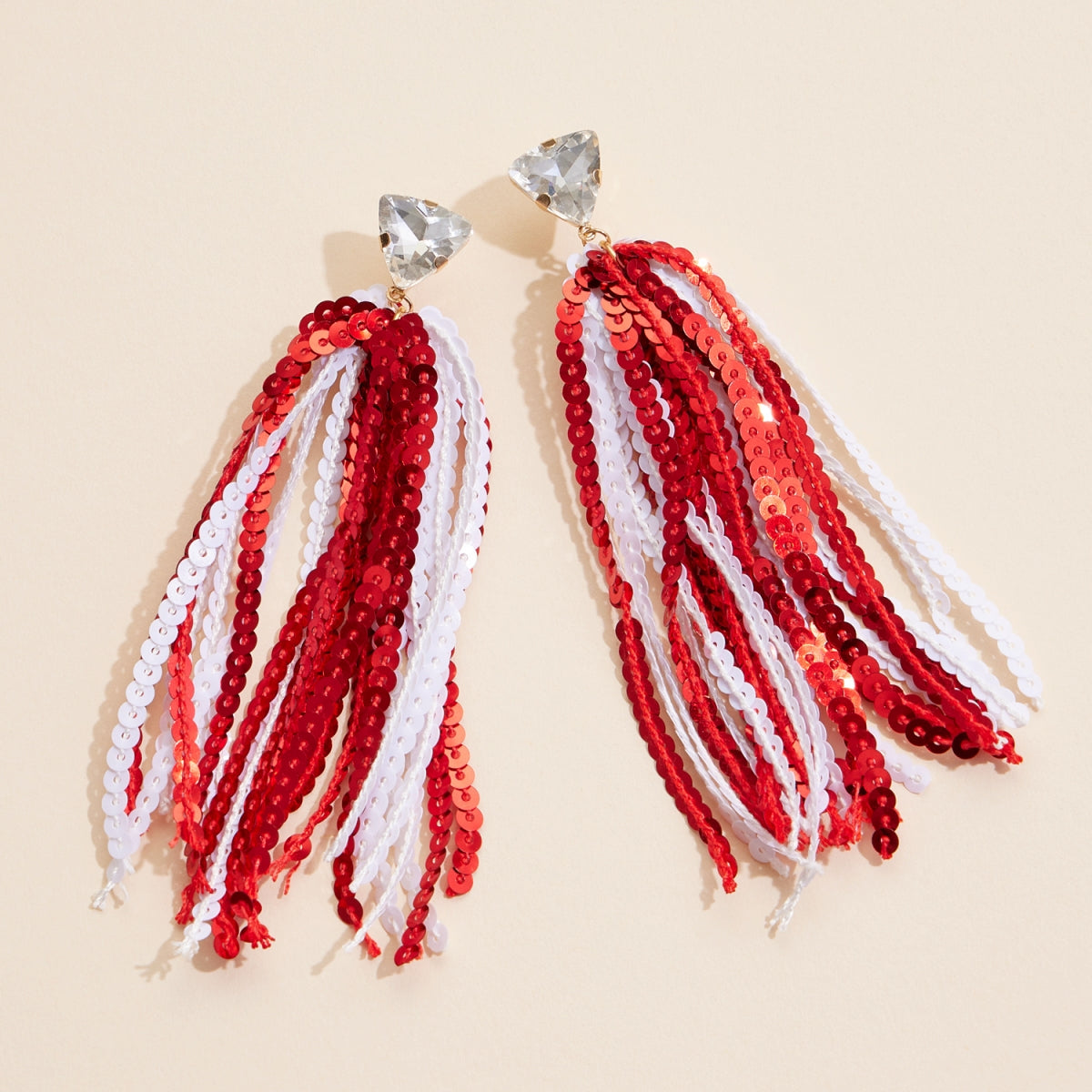 Game Day Sequined Tassel & Glass Charm Dangle Earrings - Frem