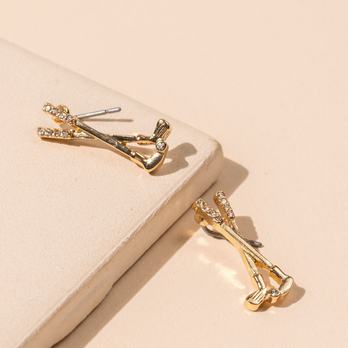 Golf Club 18K Gold Dip Stud Earrings