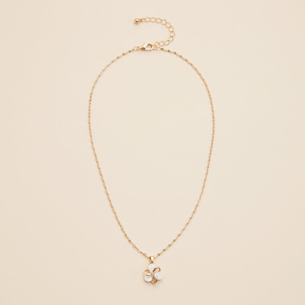 Short Necklace with Floral Shell Charm