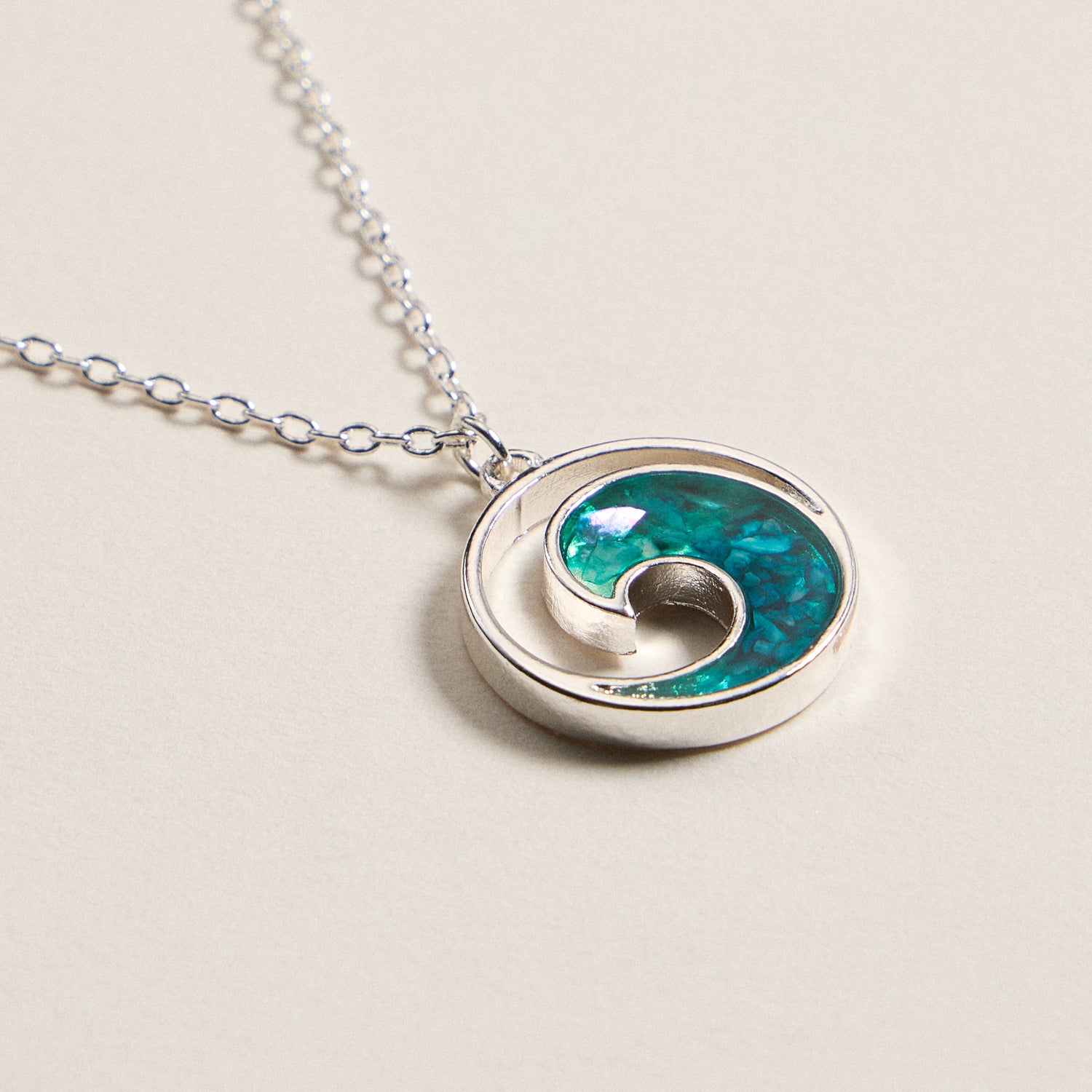 Wave Enamel Pendant Necklace in Silver Tone