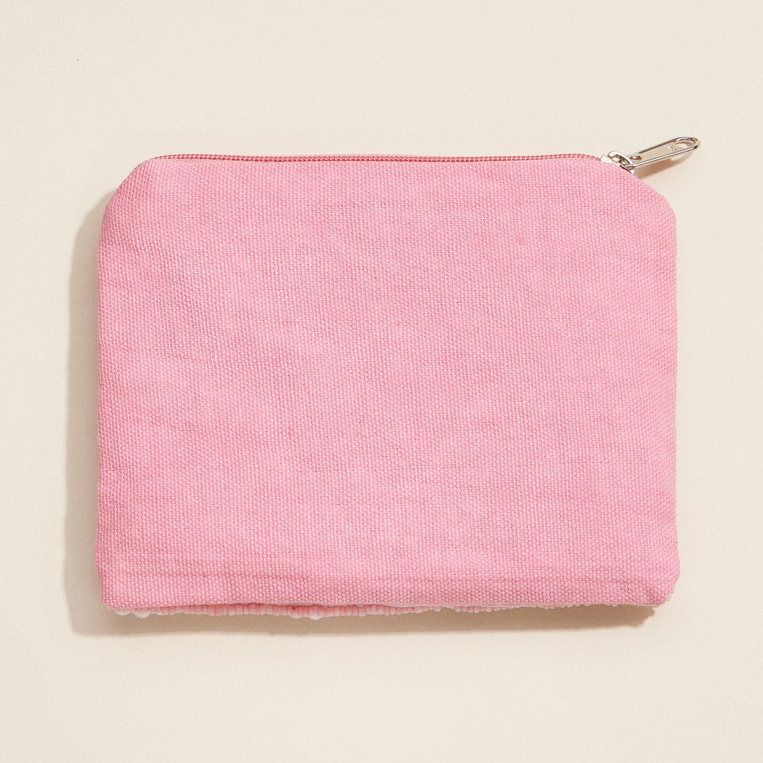 Pink Flamingo Beaded Clutch – Pearl-Accented Glam Zip Pouch