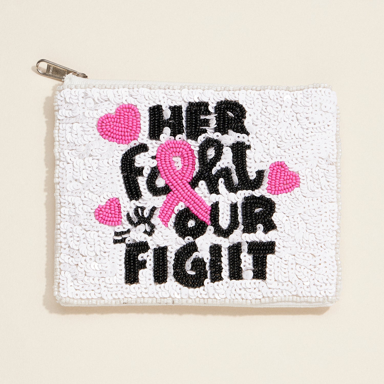 Beaded Awareness Zip Pouch | "Her Fight Is Our Fight" Support Clutch