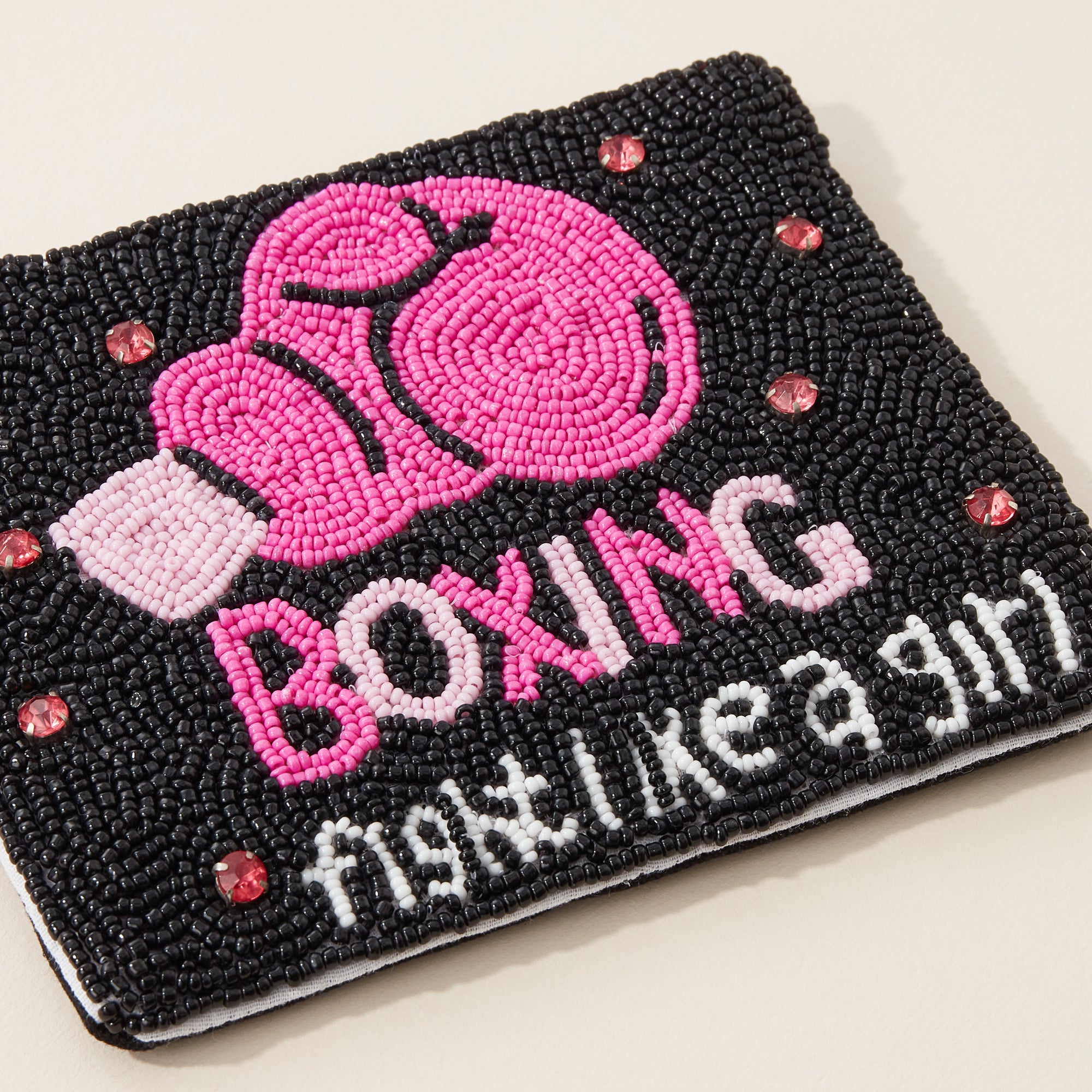 “Fight Like a Girl” Pink Boxing Glove Beaded Pouch