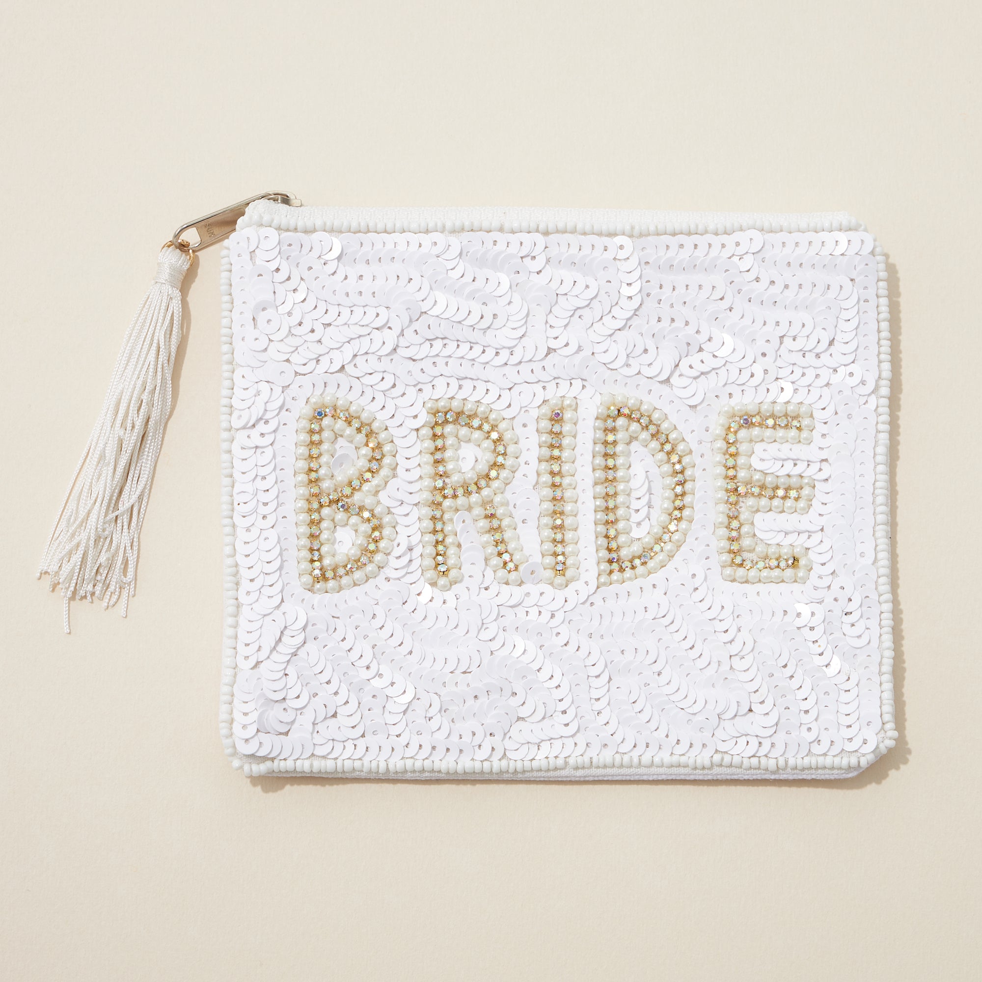Beaded Bride Clutch with White Sequins